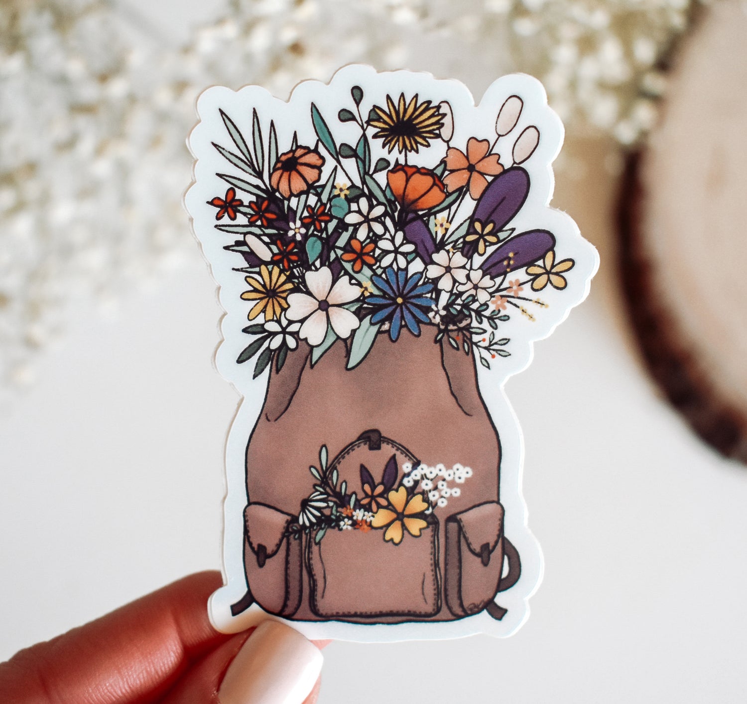 Backpack filled with flowers sticker