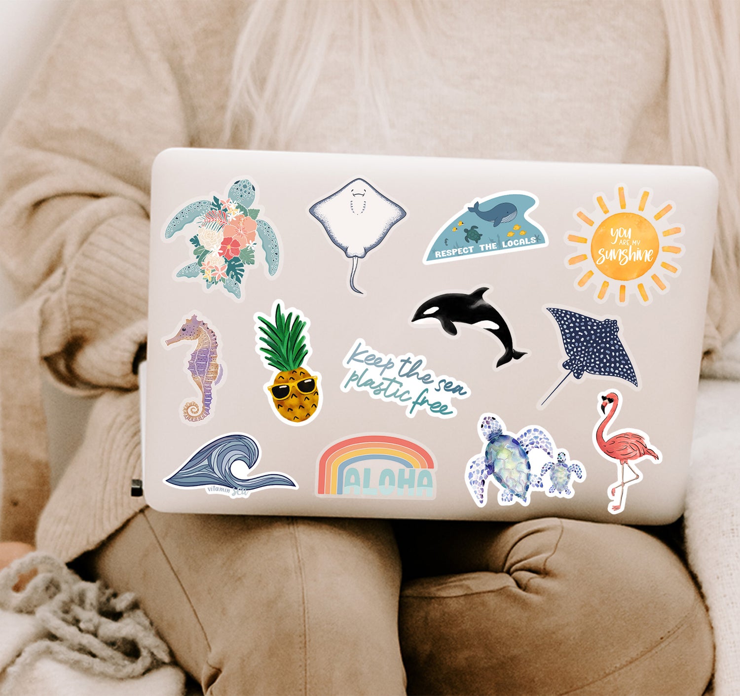 Beach themed laptop decals