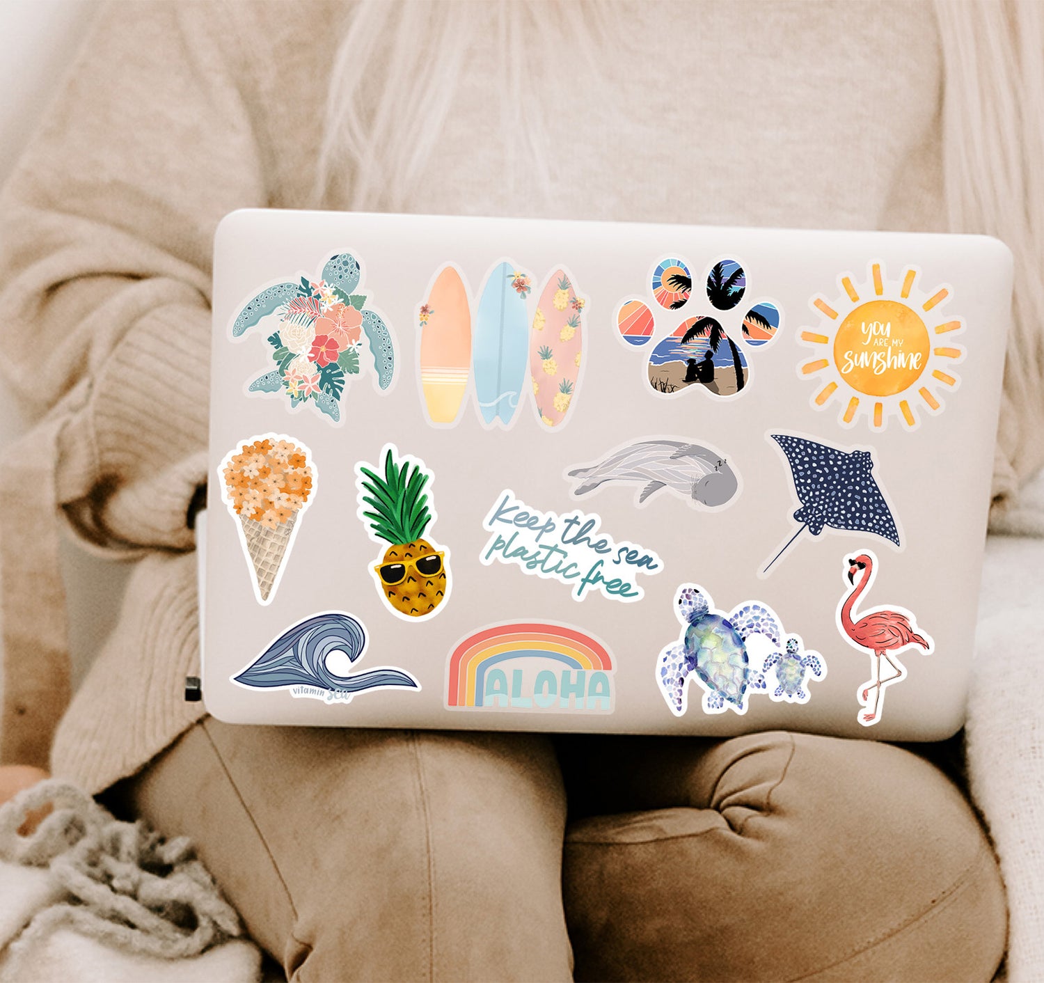 Beach themed laptop decals