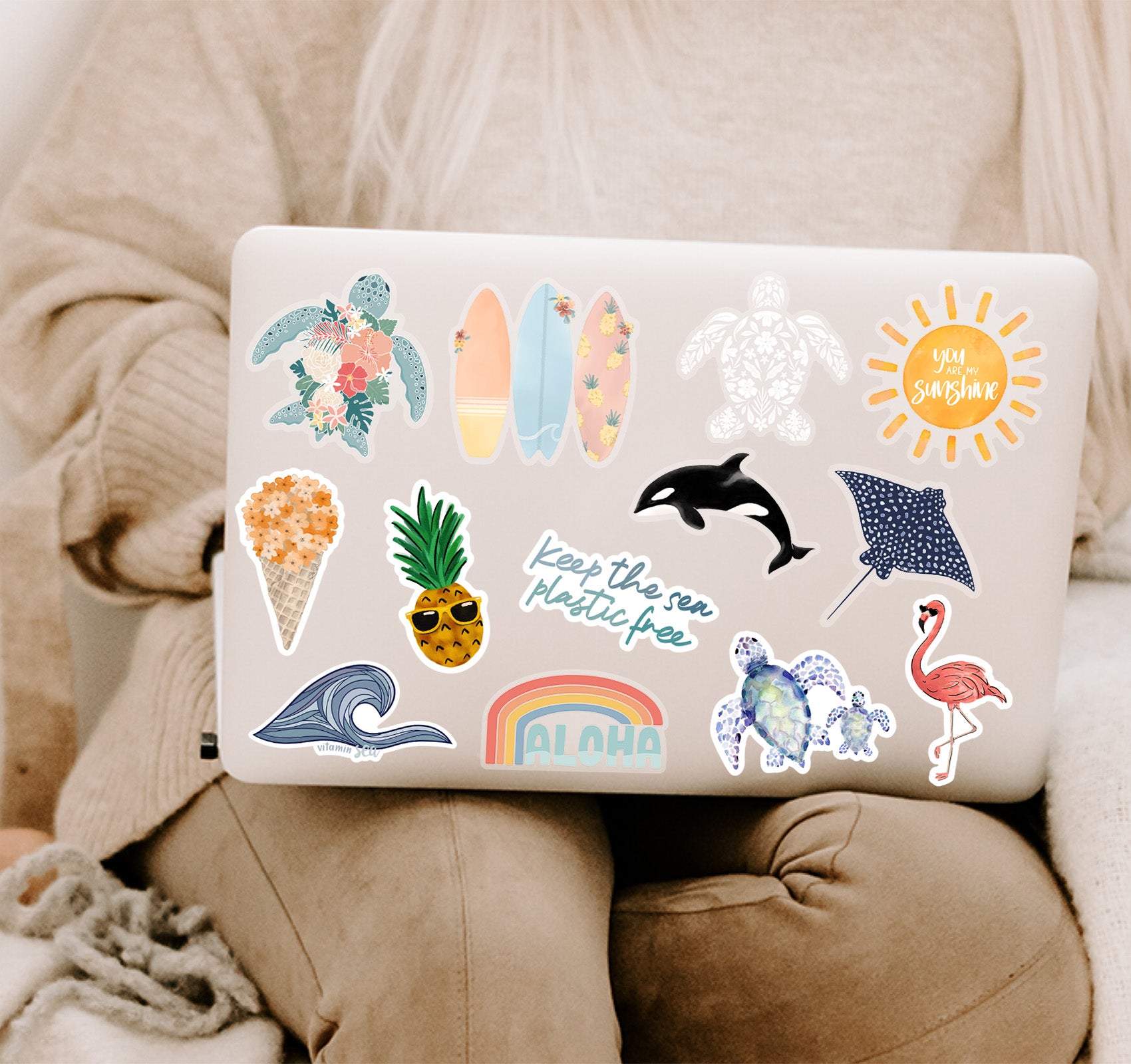 Beach themed laptop stickers