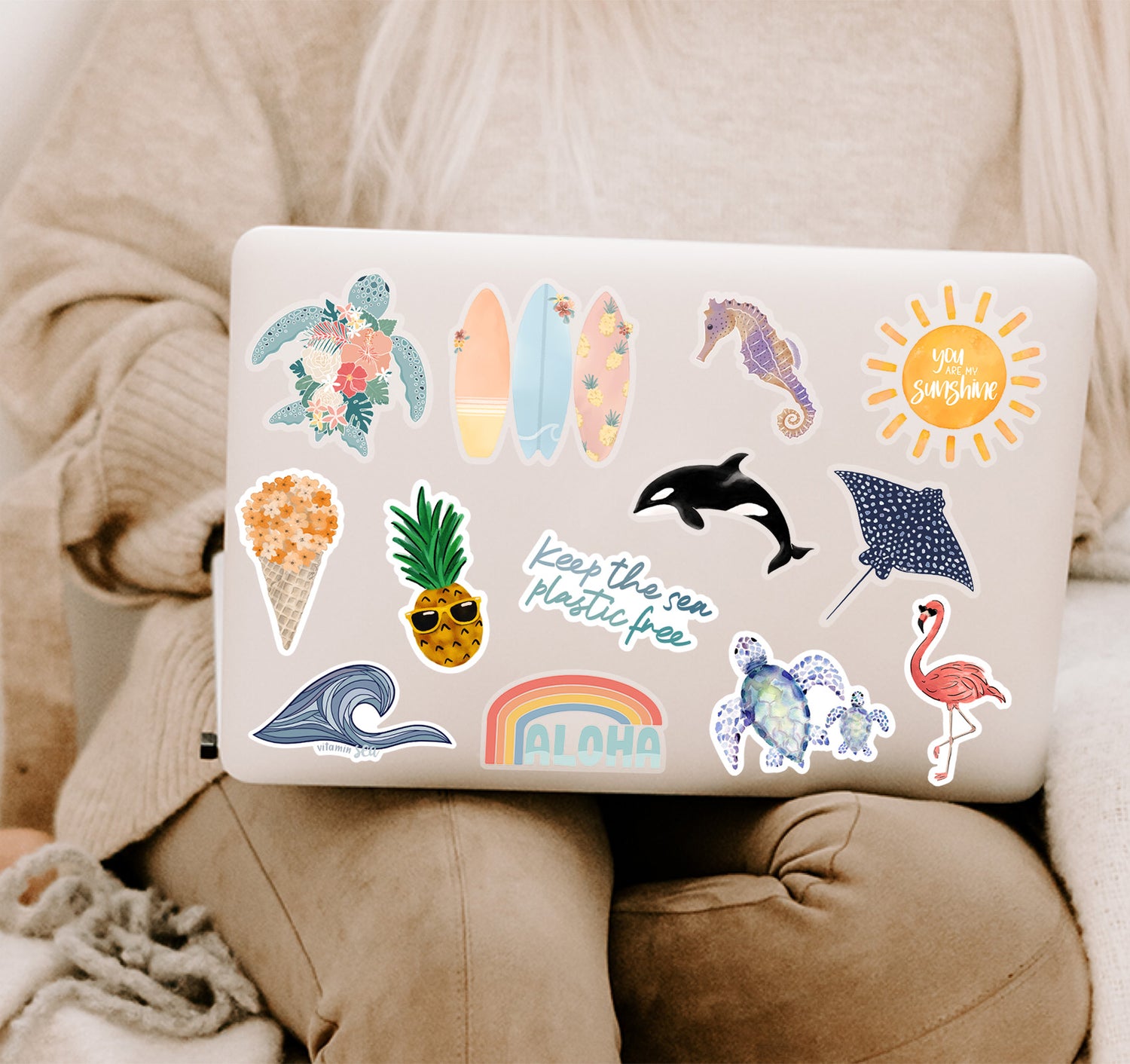 Beach themed laptop stickers