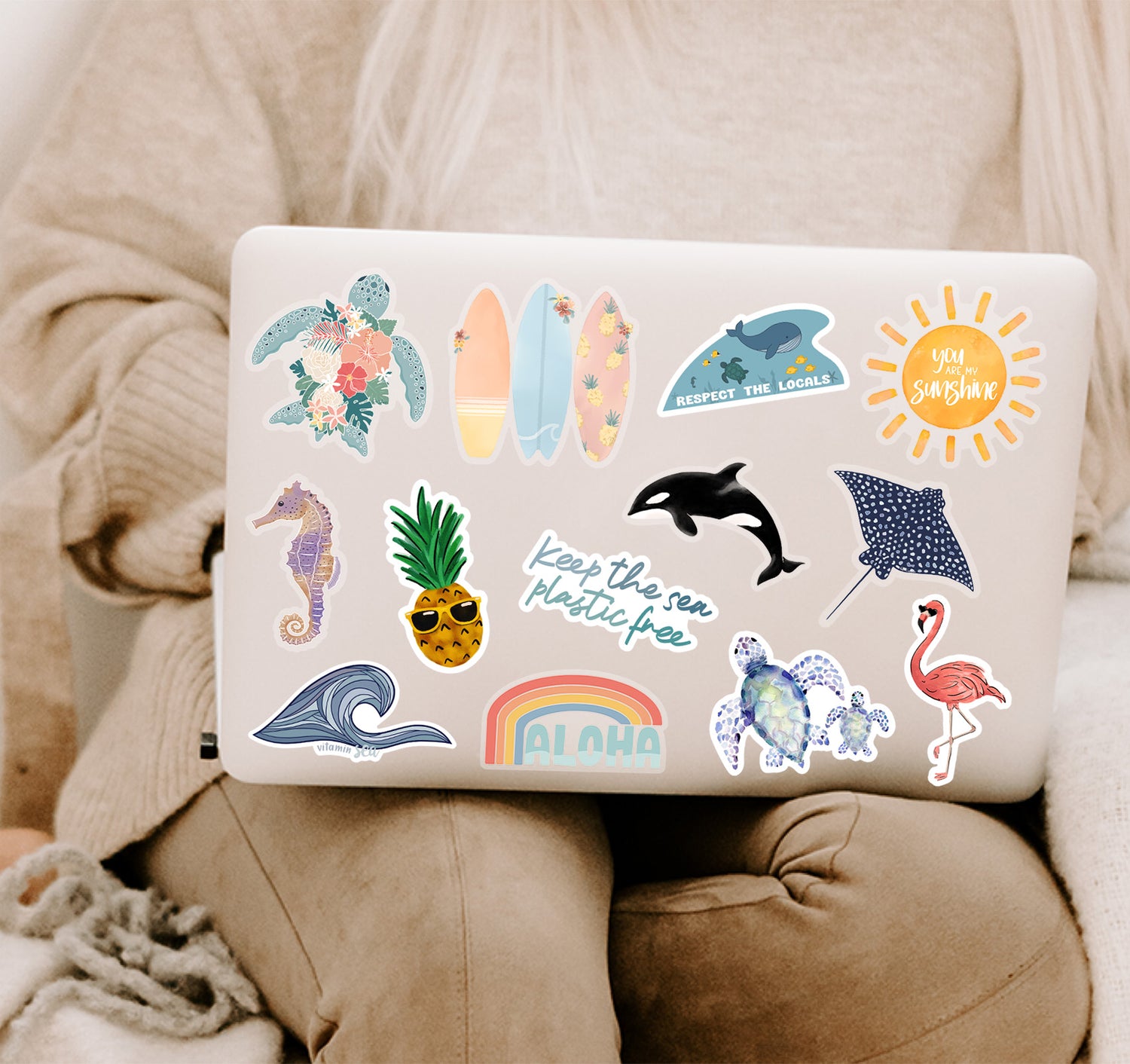 Beach and ocean themed laptop decals