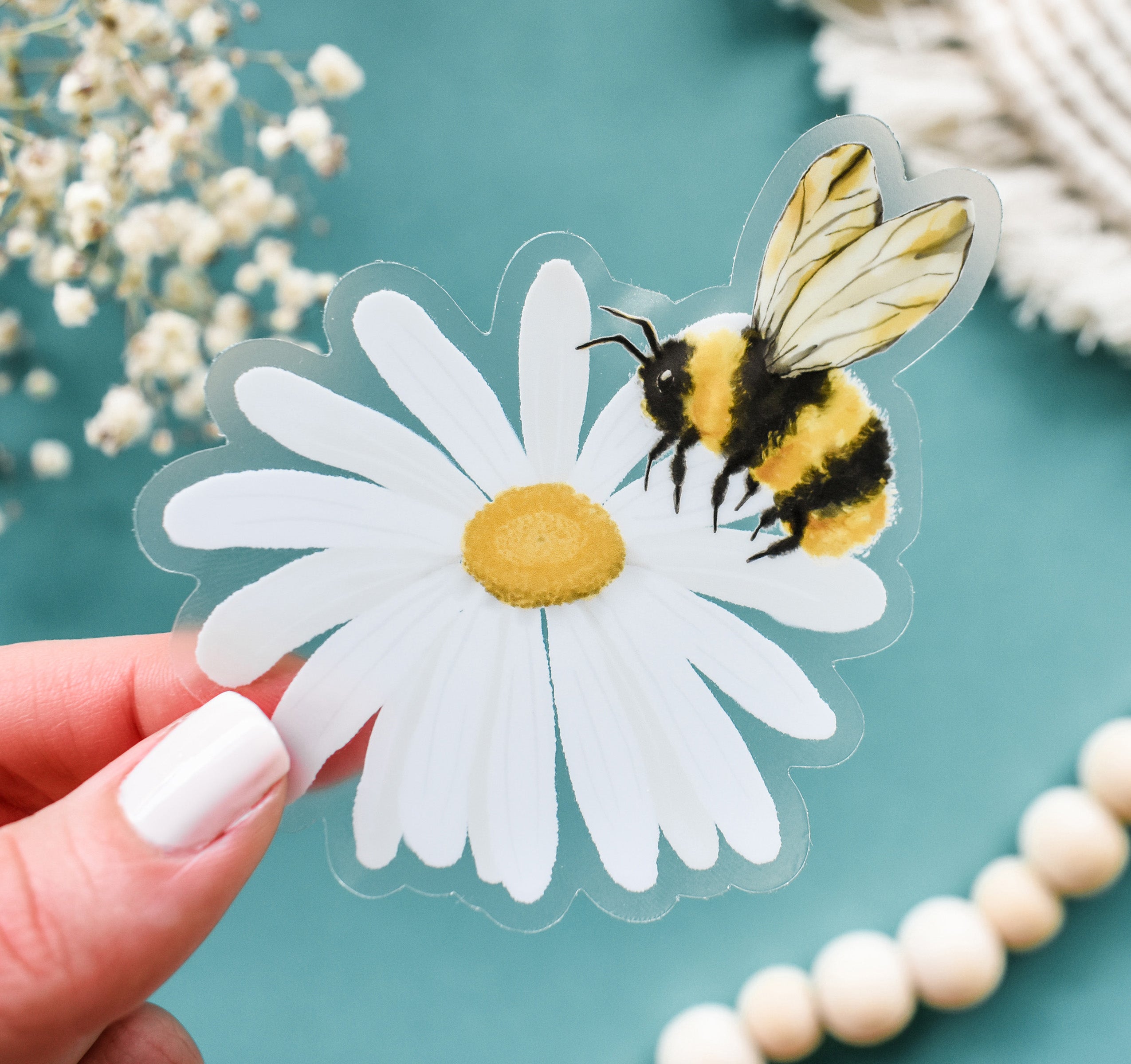 Bumble bee on a daisy flower sticker