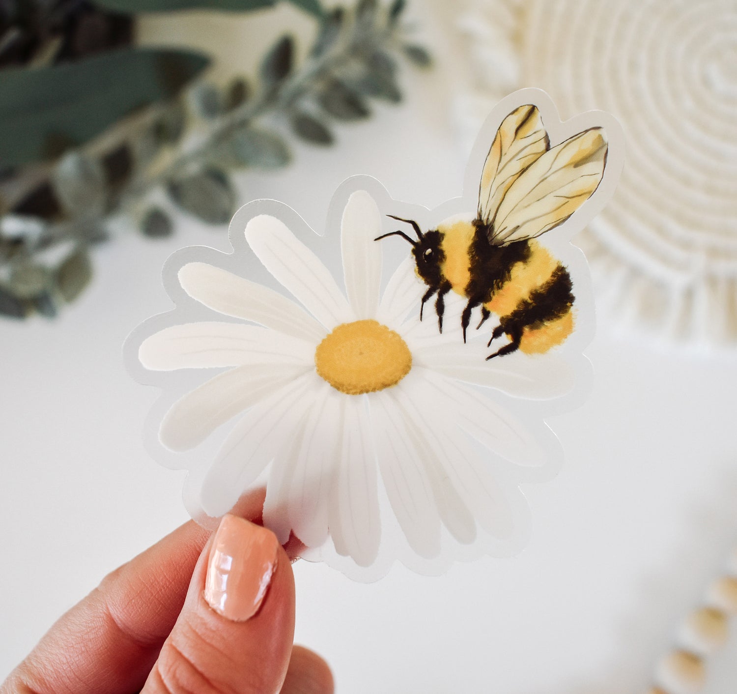 Bumble bee on a daisy flower sticker