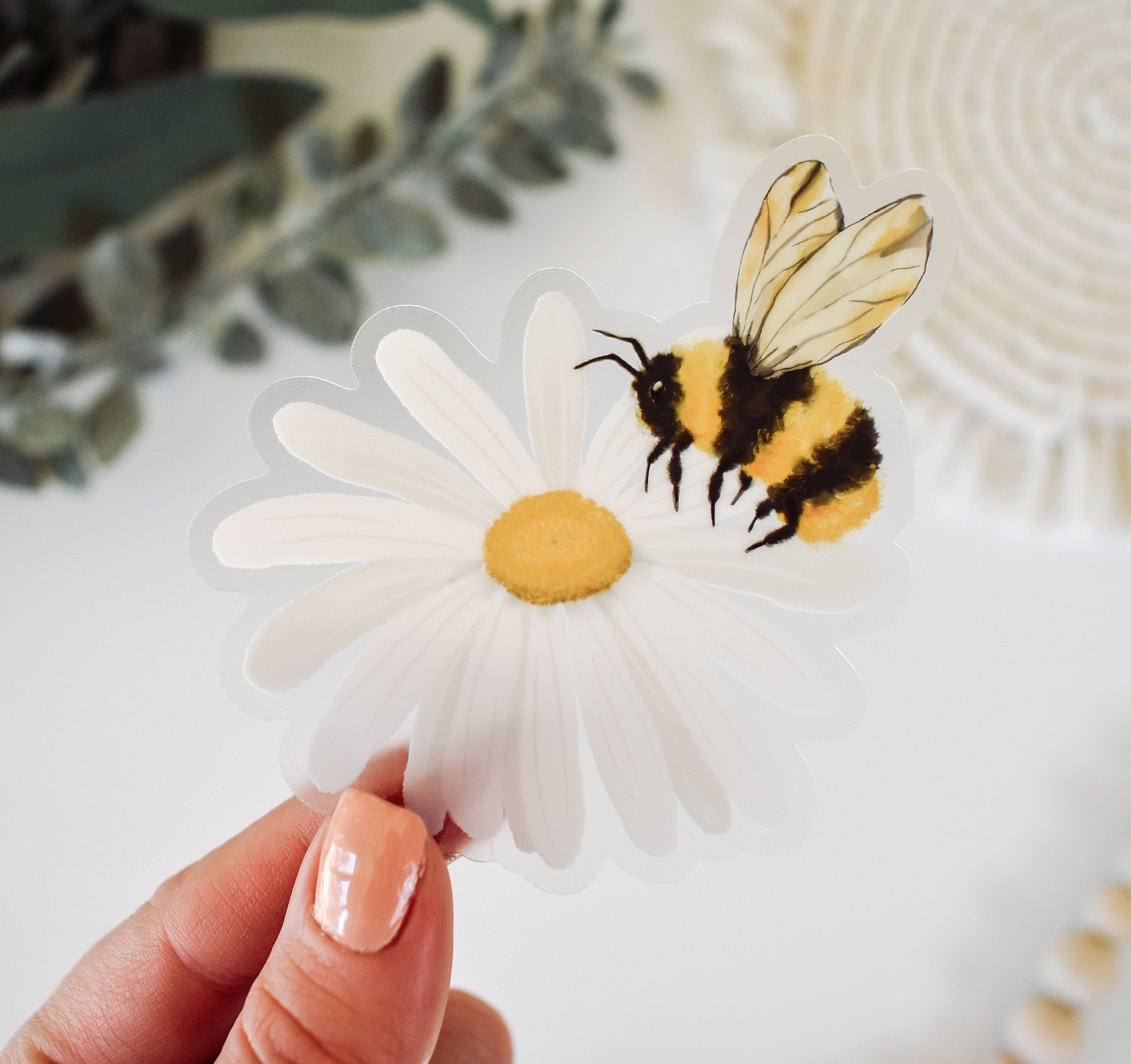 Bumble bee on a daisy flower sticker