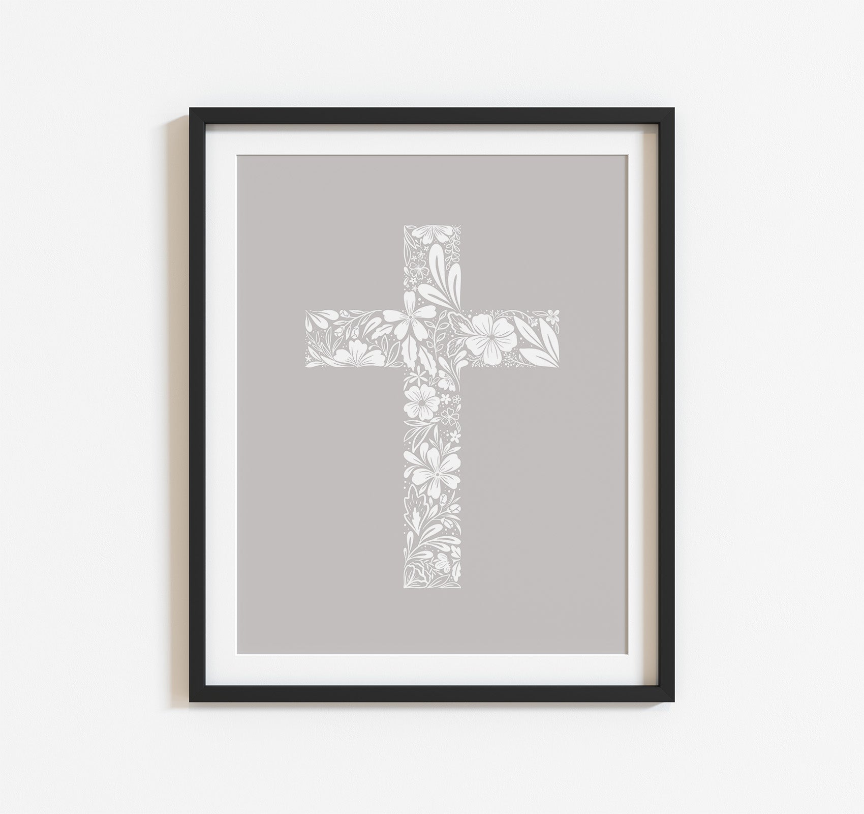 Christian cross of delicate white flowers art print