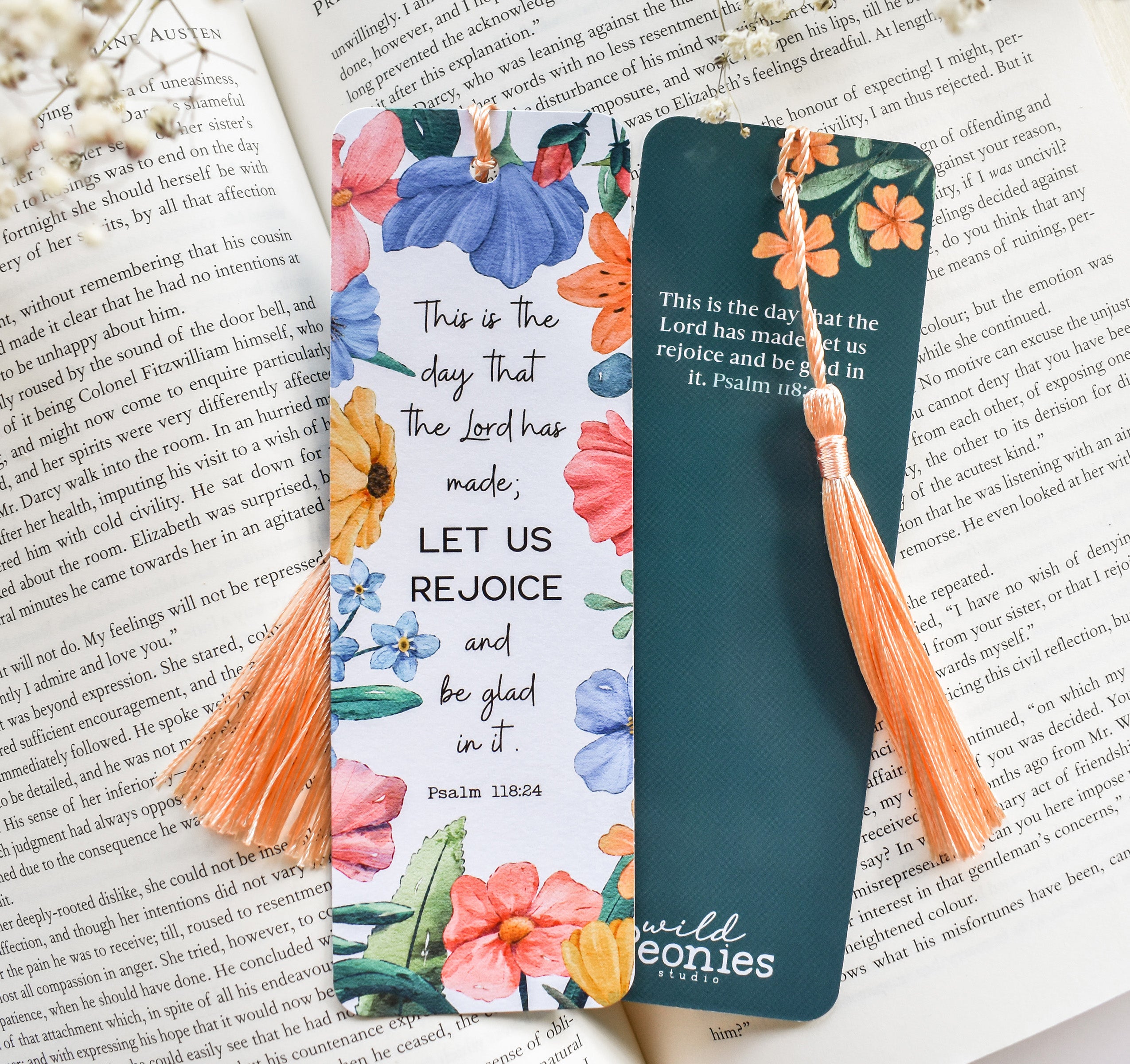 Psalm 118:24 Bible verse Christian floral bookmark with a tassel