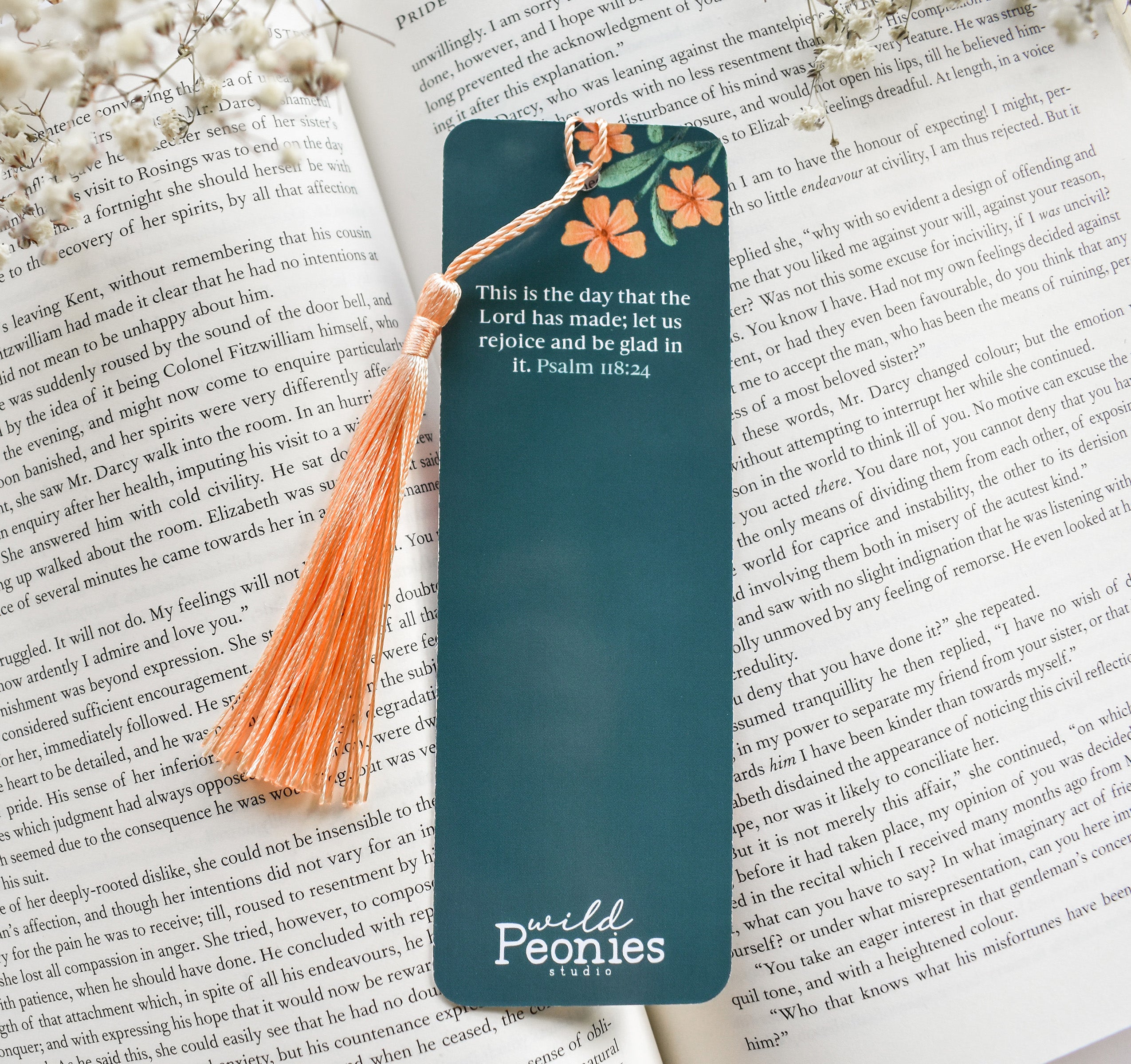Psalm 118:24 Bible verse Christian floral bookmark with a tassel