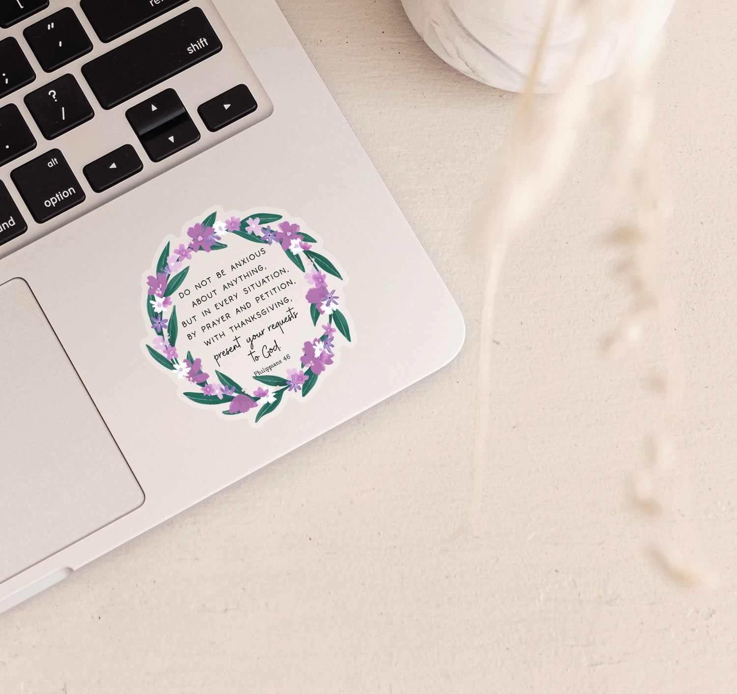 Do not be anxious about anything, Philippians 4:6 Bible verse laptop sticker