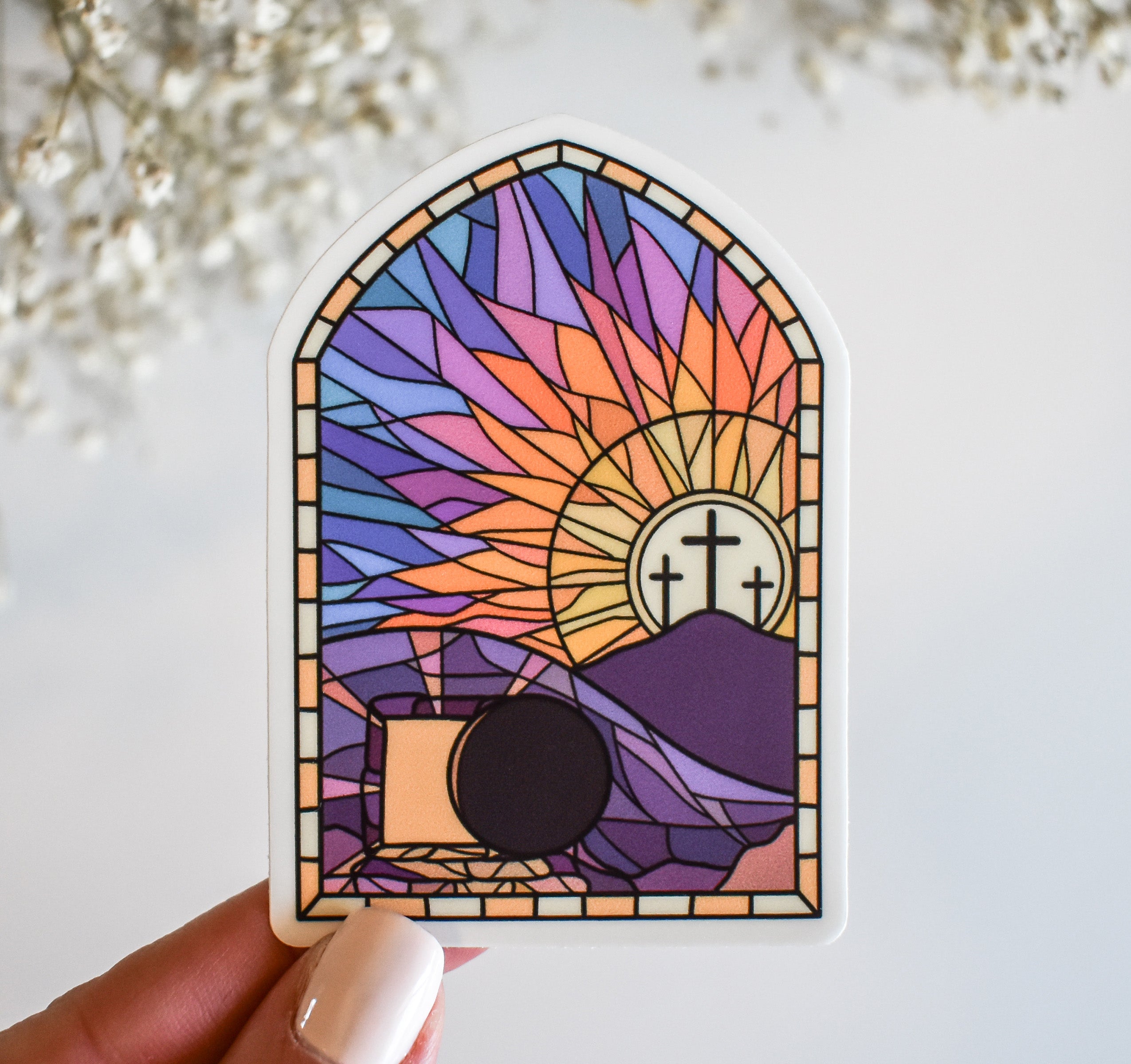 Easter empty tomb sticker designed like a stained glass window