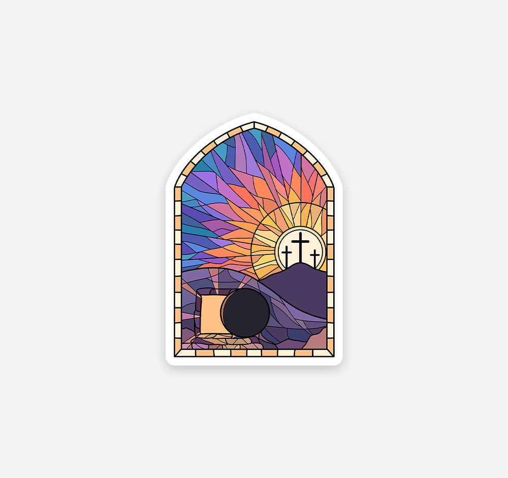 Easter empty tomb sticker designed like a stained glass window