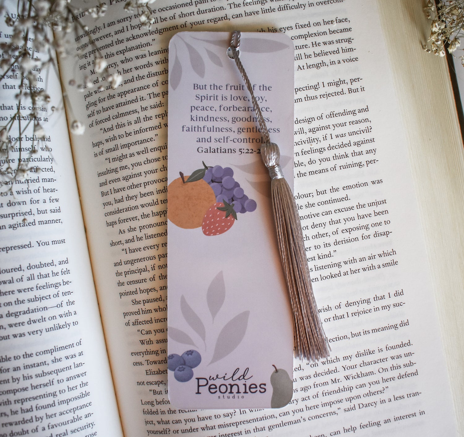Galatians 5:22-23 Fruit of the Spirit bookmark with a tassel
