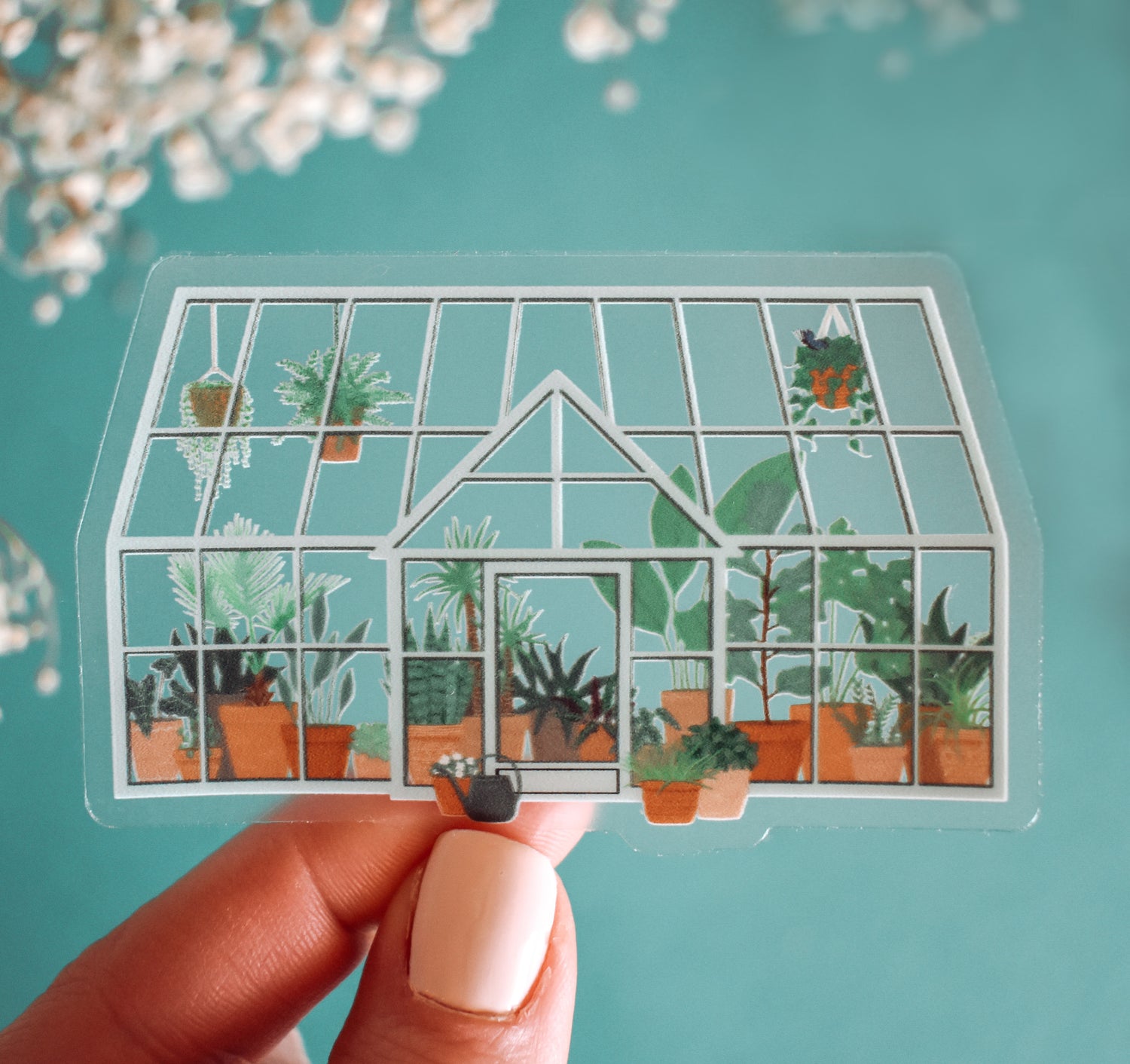 Greenhouse full of plants clear vinyl sticker