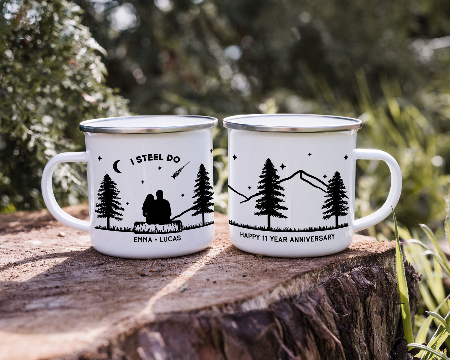 I Steel Do 11 year anniversary campfire mug of a couple stargazing at night