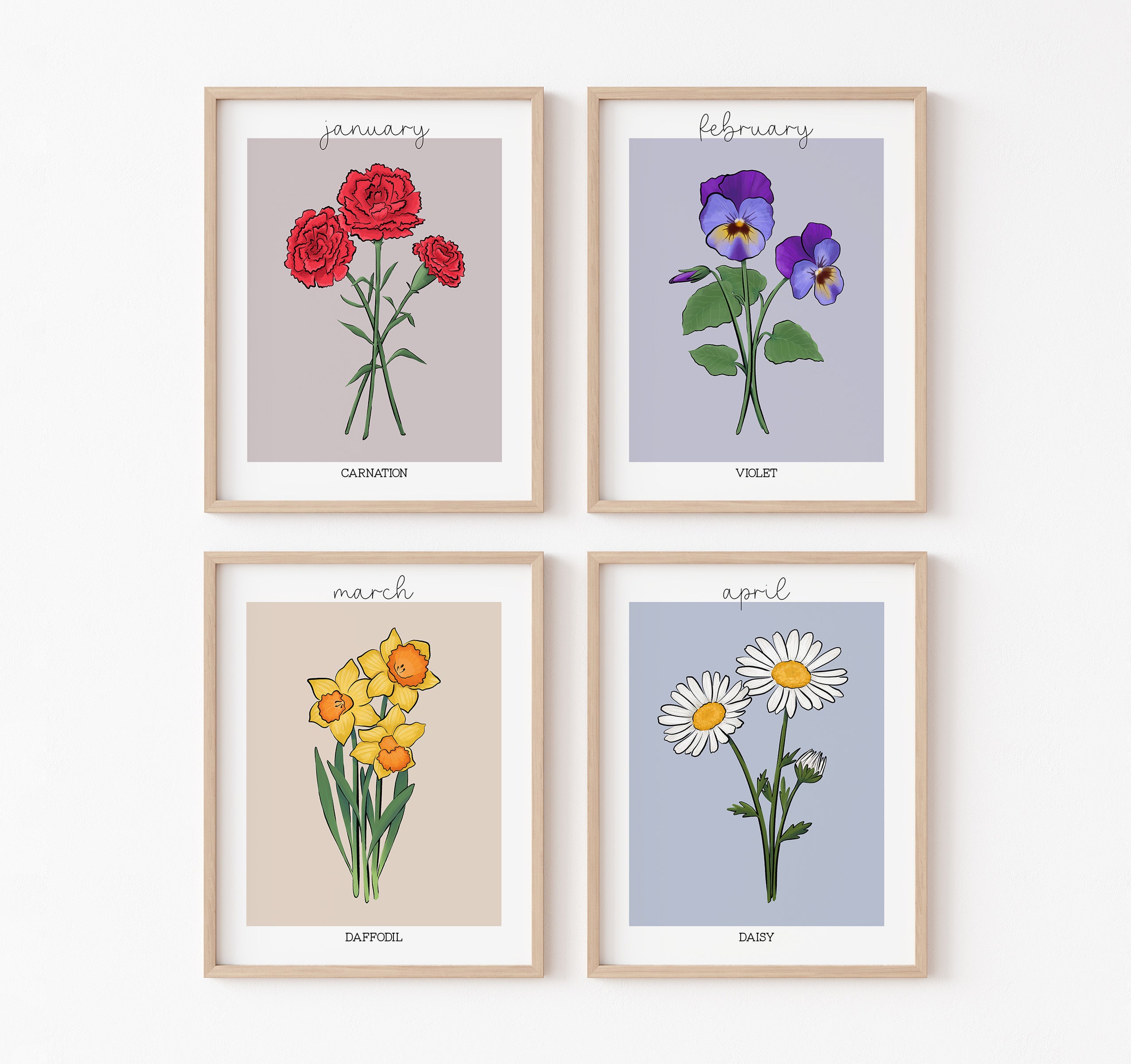 Birth month flowers art prints