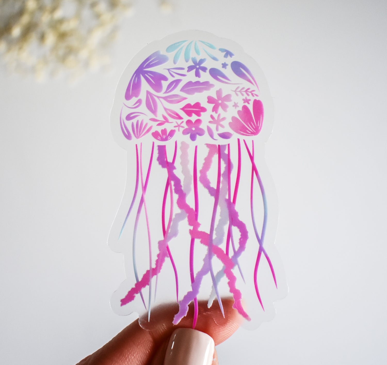 Pink and purple jellyfish sticker with flowers