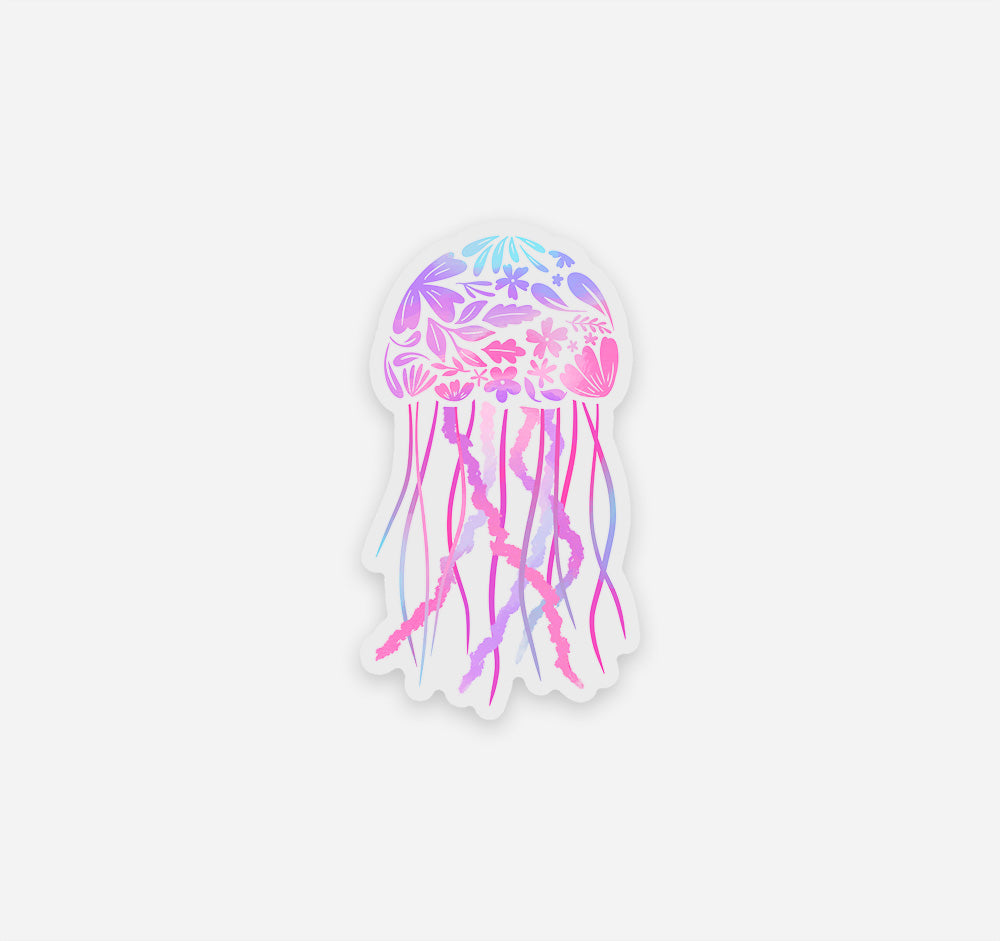 Pink and purple jellyfish sticker with flowers