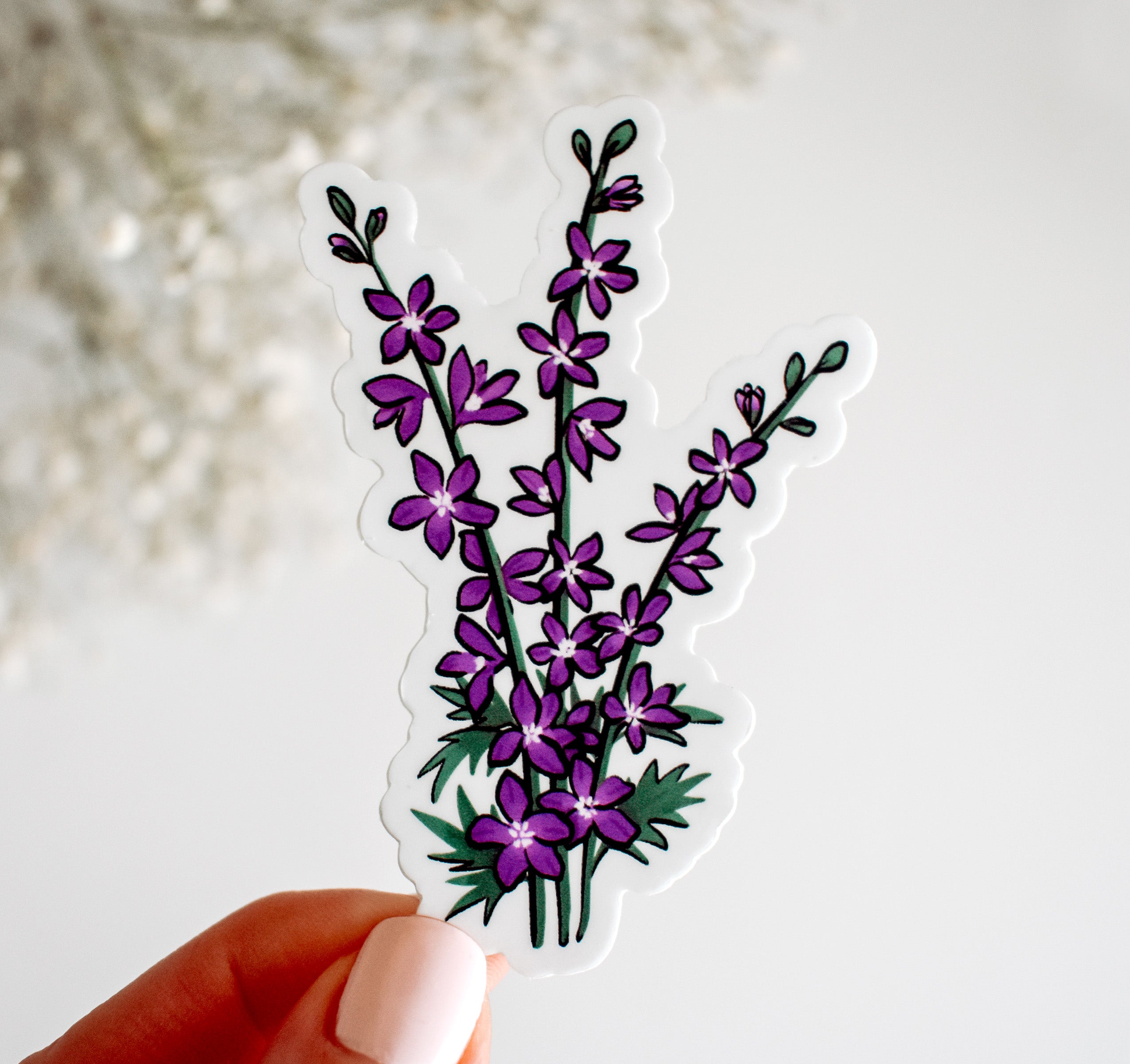 lavender flower stickers Larkspur Vinyl Sticker