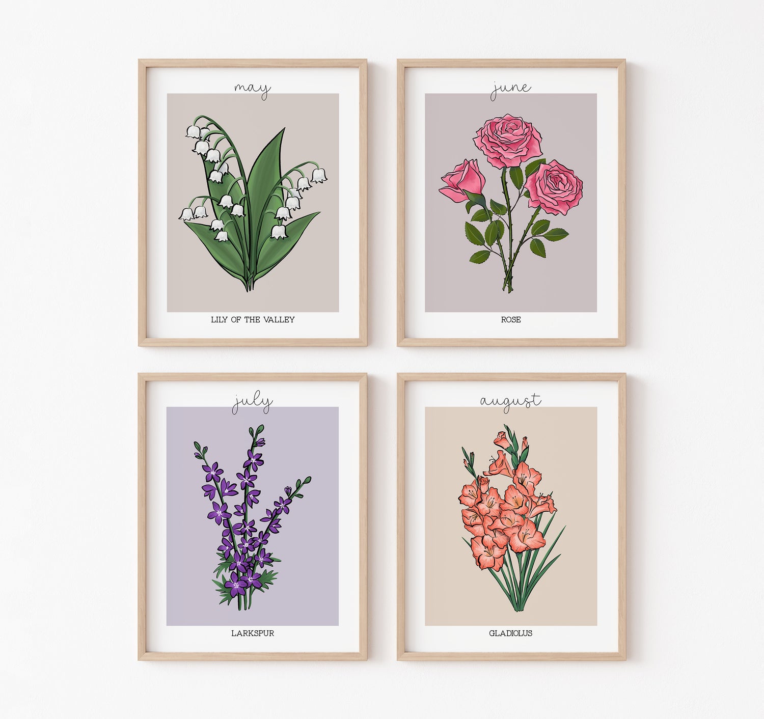 Birth month flowers art prints