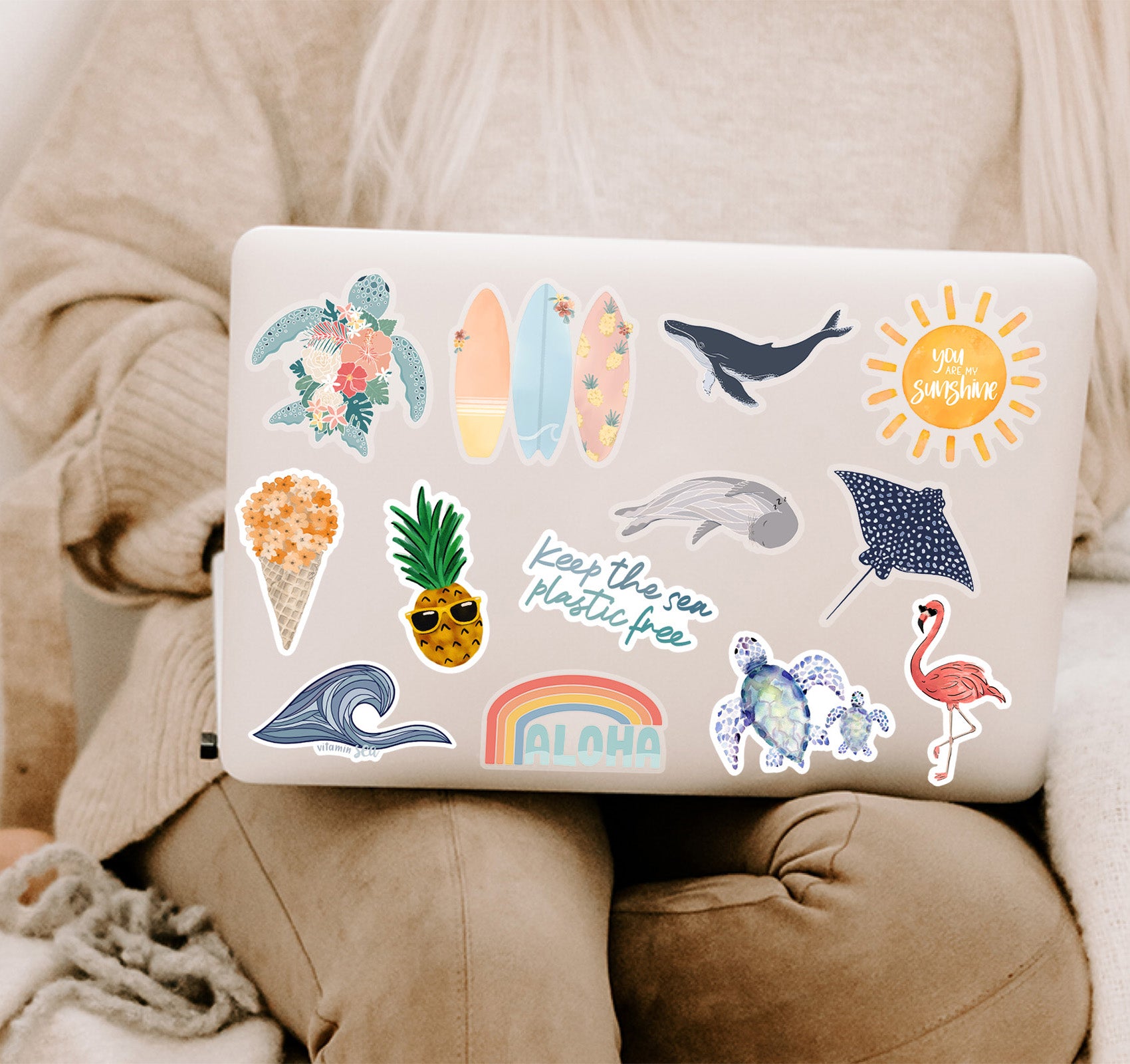 Beach and ocean laptop stickers
