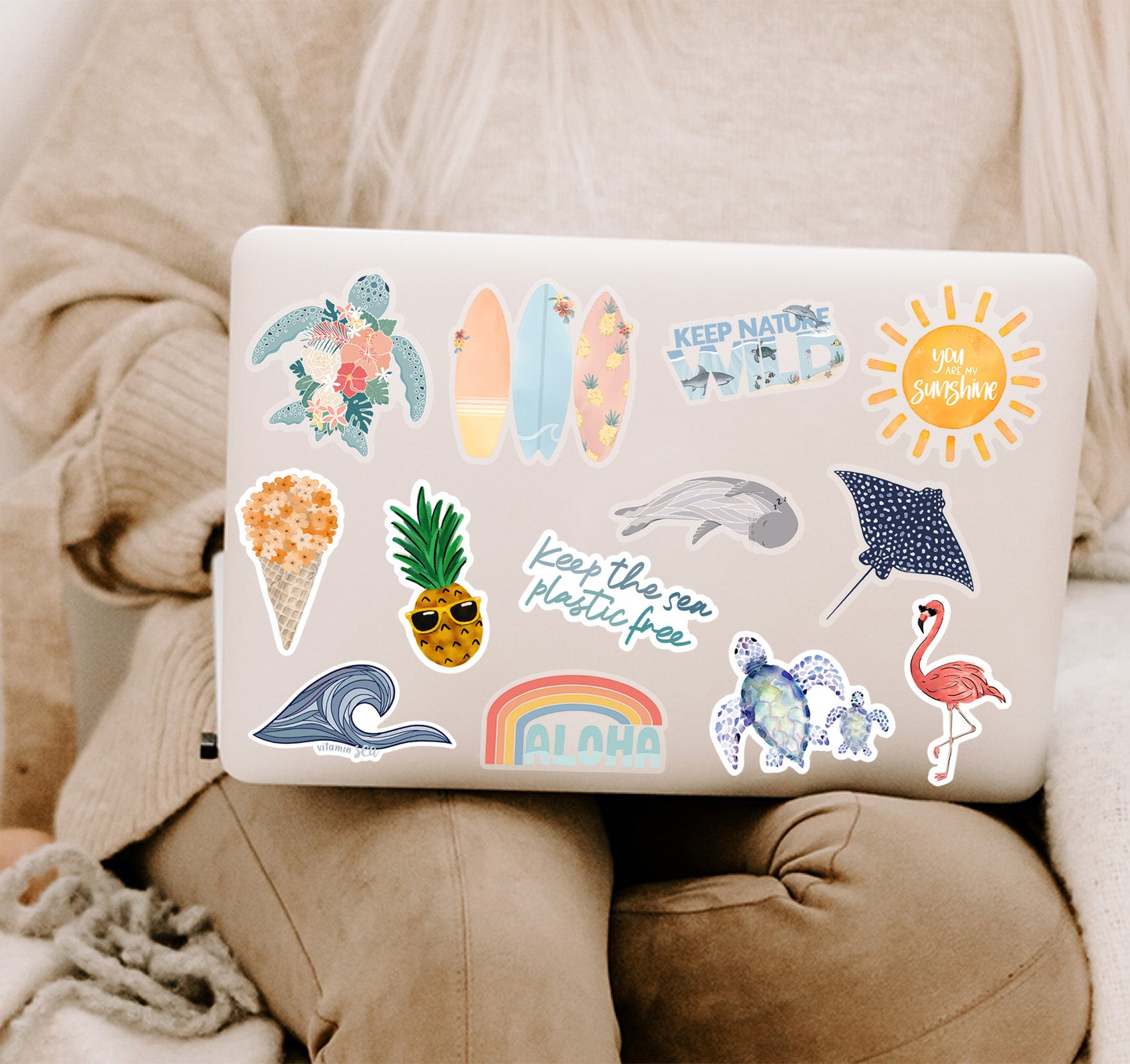 Beach and ocean themed laptop stickers