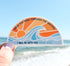 When You Pass Through The Waters, Isaiah 43:2 Bible verse sticker with an ocean wave at sunset