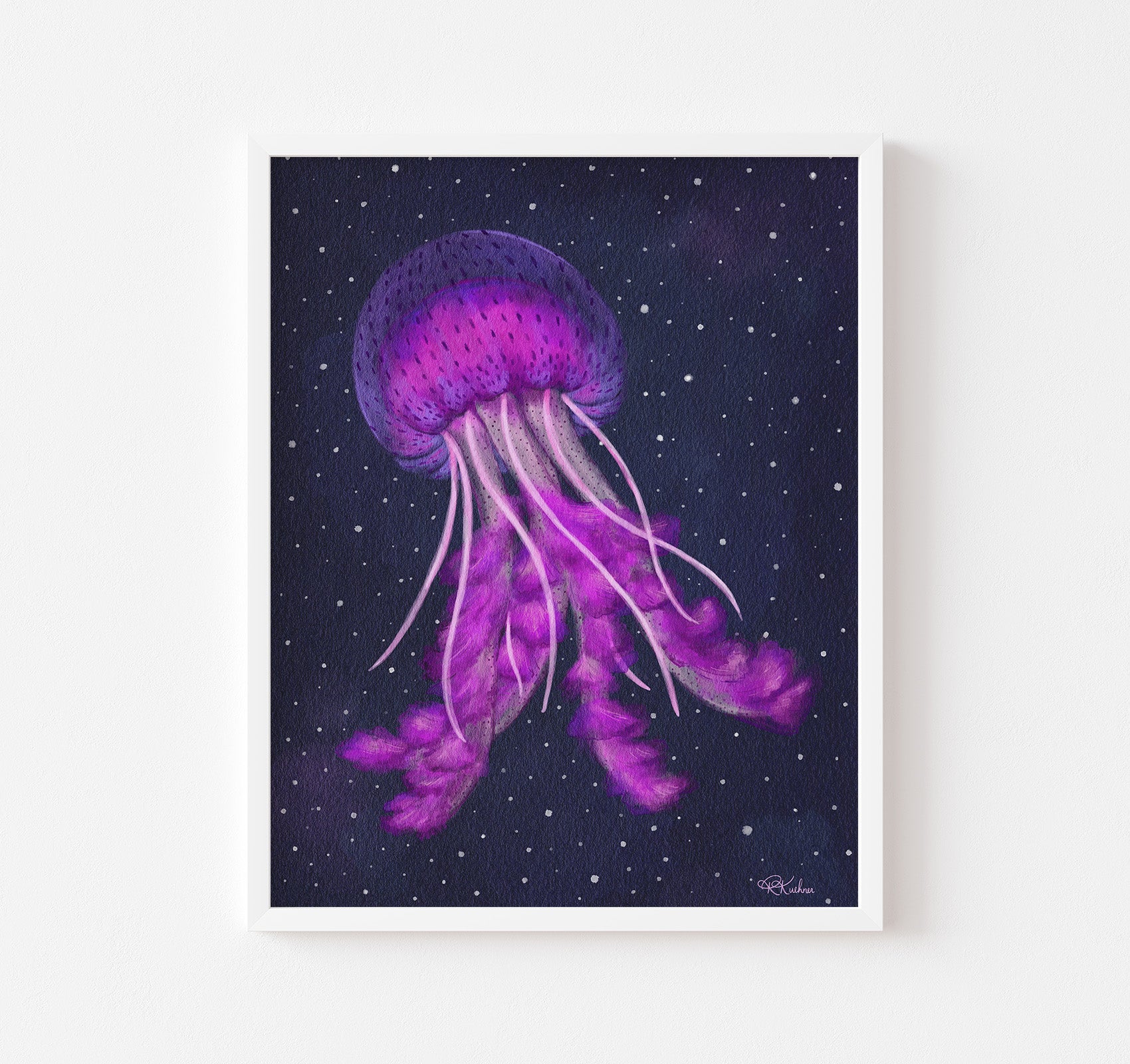 Pink watercolor mauve stinger jellyfish art print