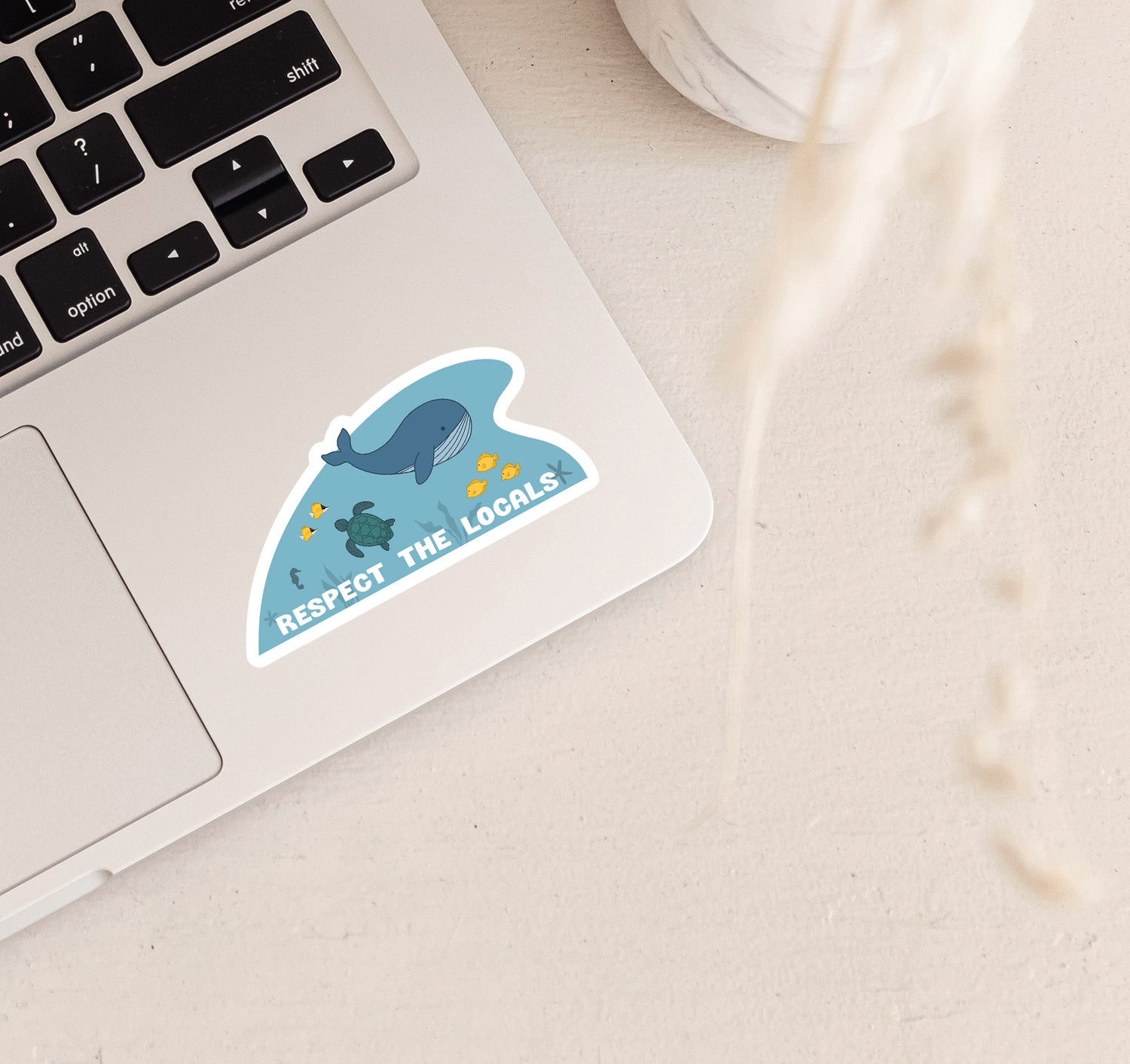 Respect the locals ocean themed sea animals laptop sticker