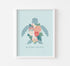 Turquoise sea turtle art print with pink flowers and the quote "go at your own pace"
