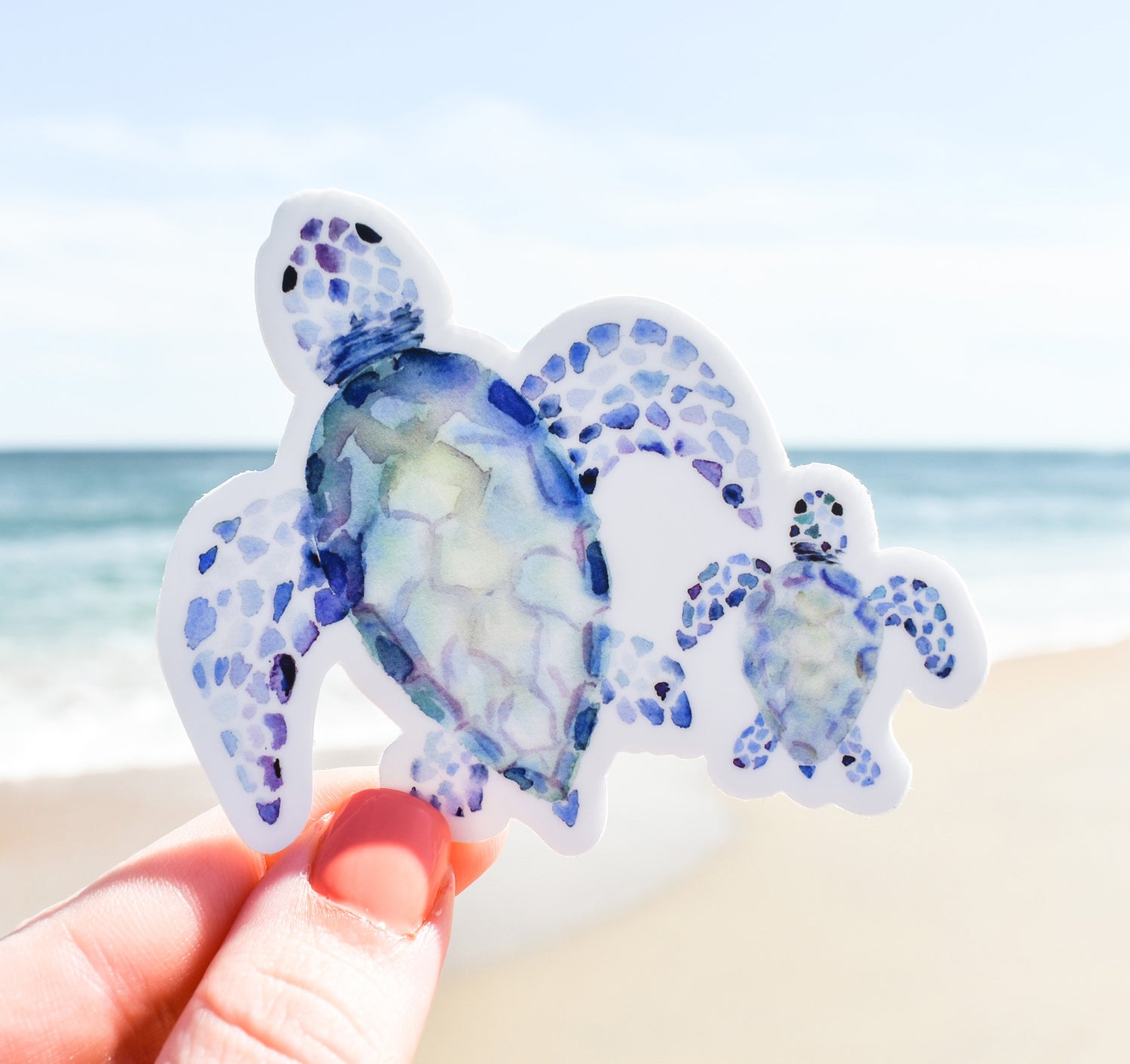 Watercolor Hawaiian Green Sea Turtle and baby sea turtle sticker