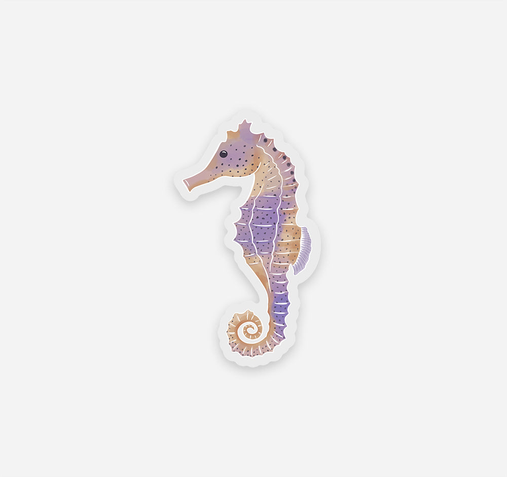 Seahorse sticker in tan, orange, and purple
