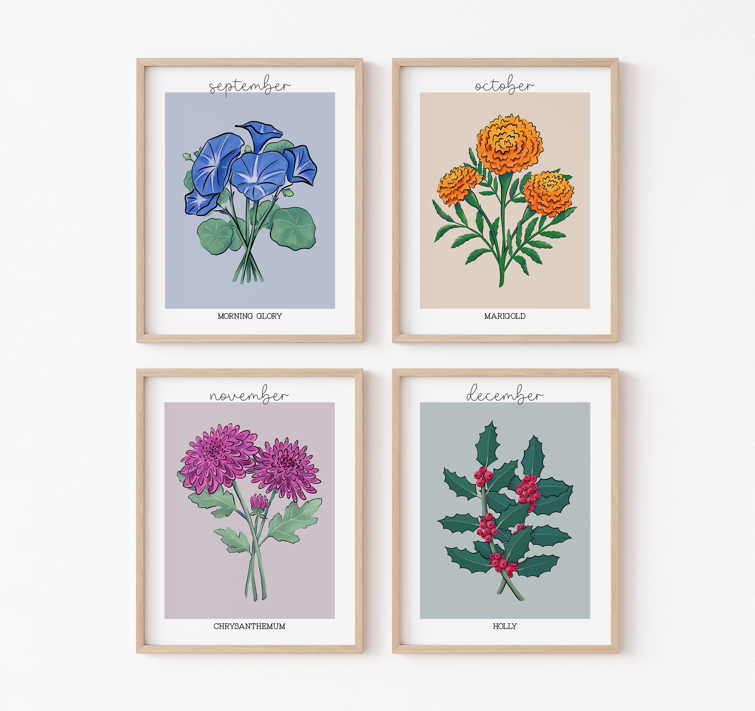 Birth month flowers art prints