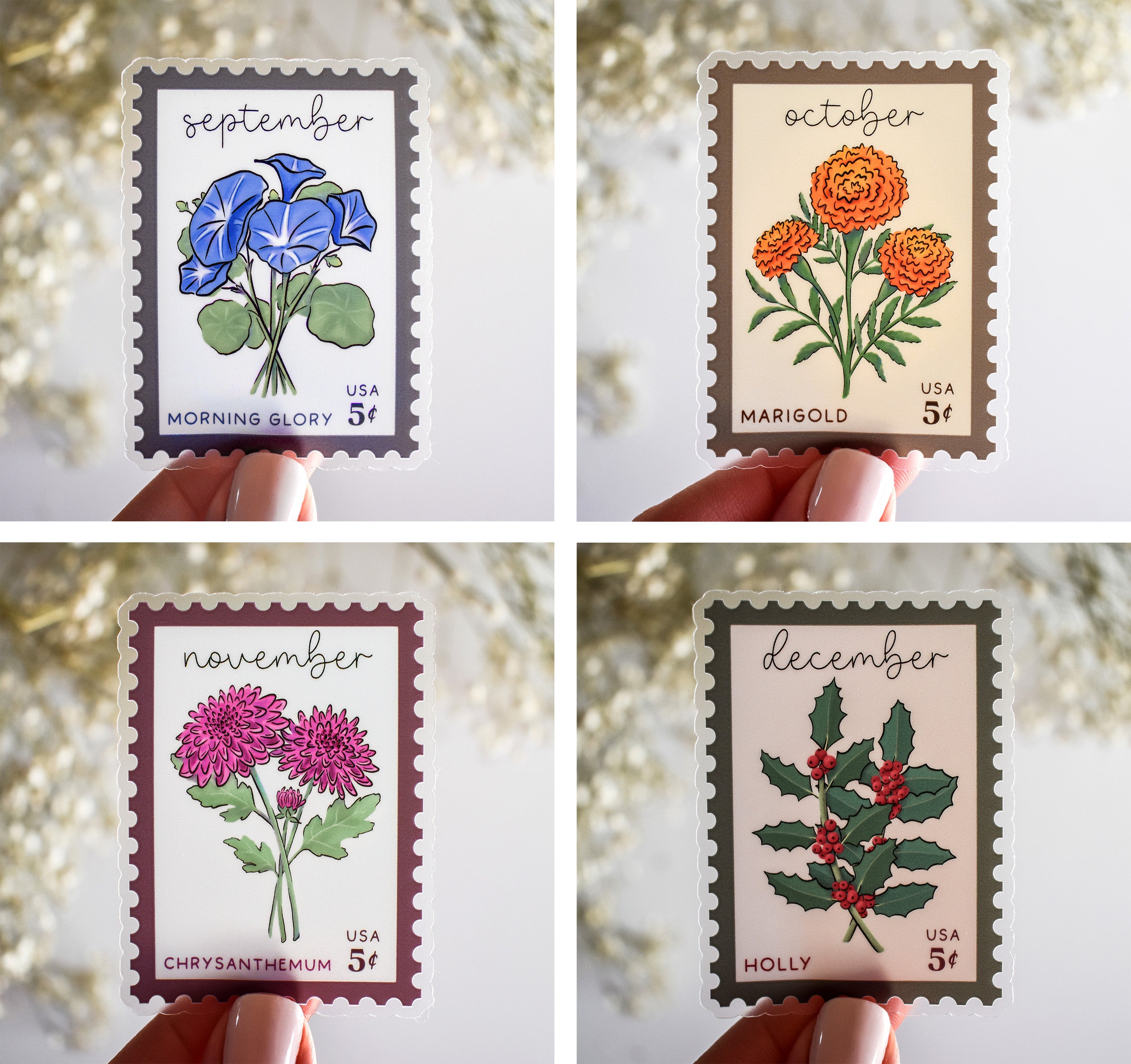 Birth month flowers stamps stickers