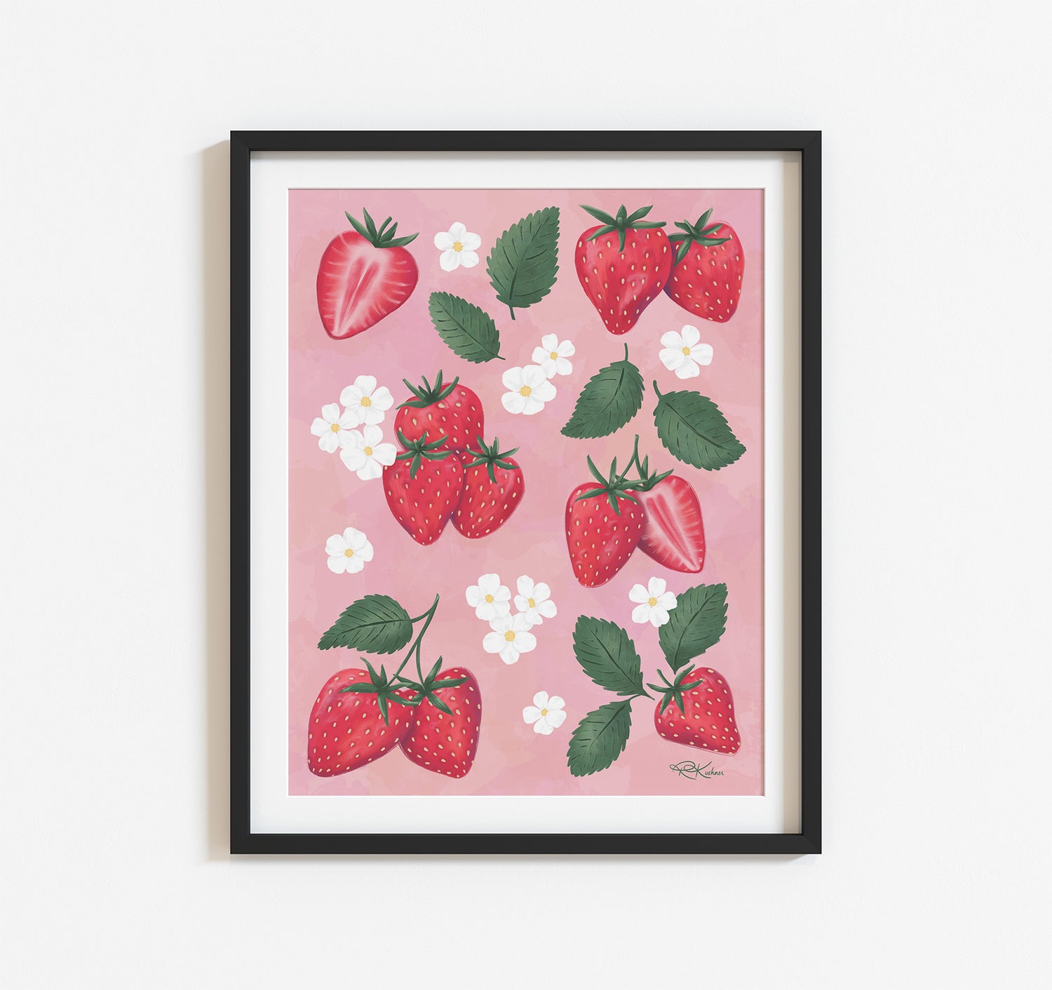 Strawberries and white flower blossoms art print