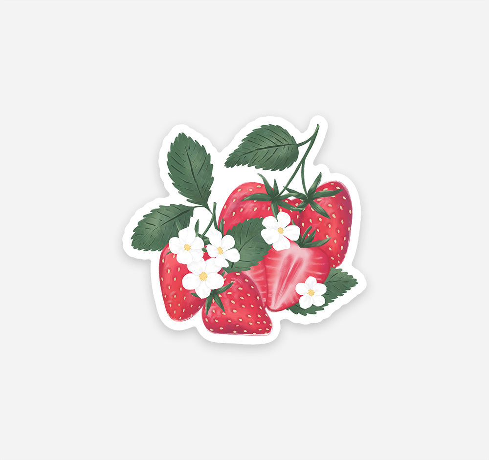 Bunch of strawberries with white flower blossoms vinyl sticker