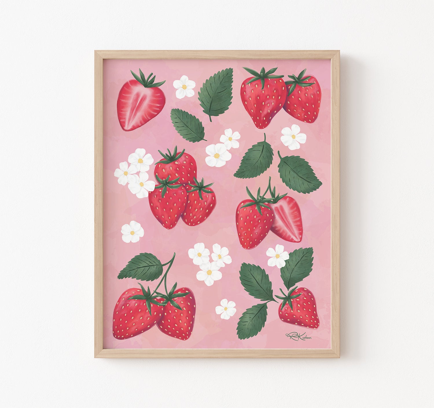 Strawberries and white flower blossoms art print