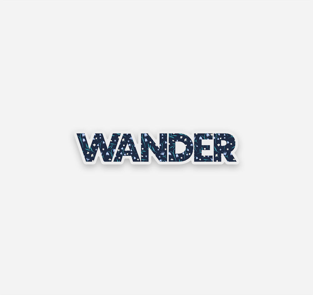 Wander clear vinyl sticker with a blue floral pattern