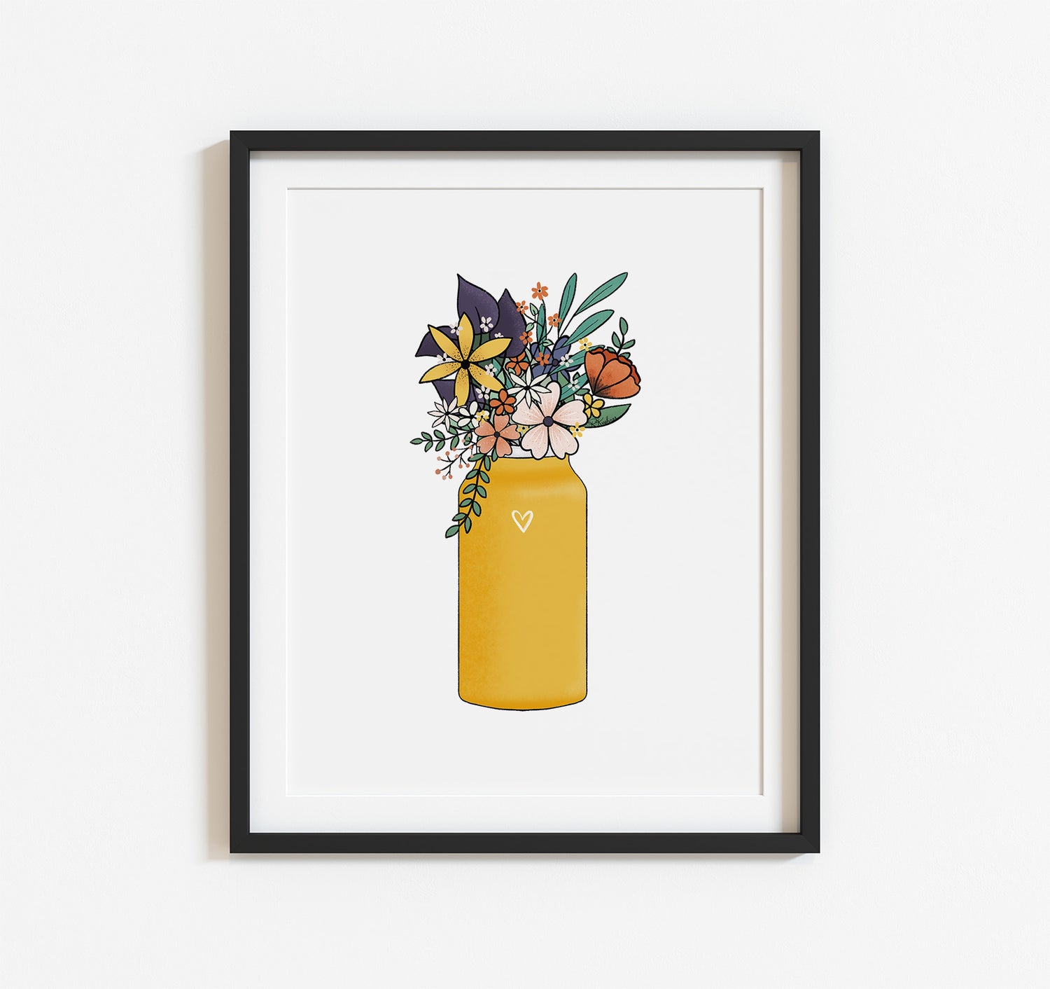 Yellow water bottle full of wildflowers art print