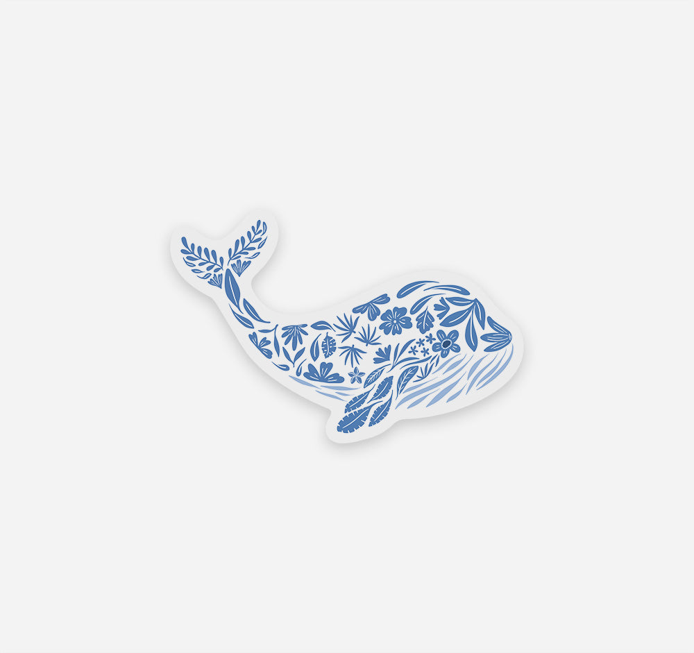 Blue whale sticker designed with floral pattern