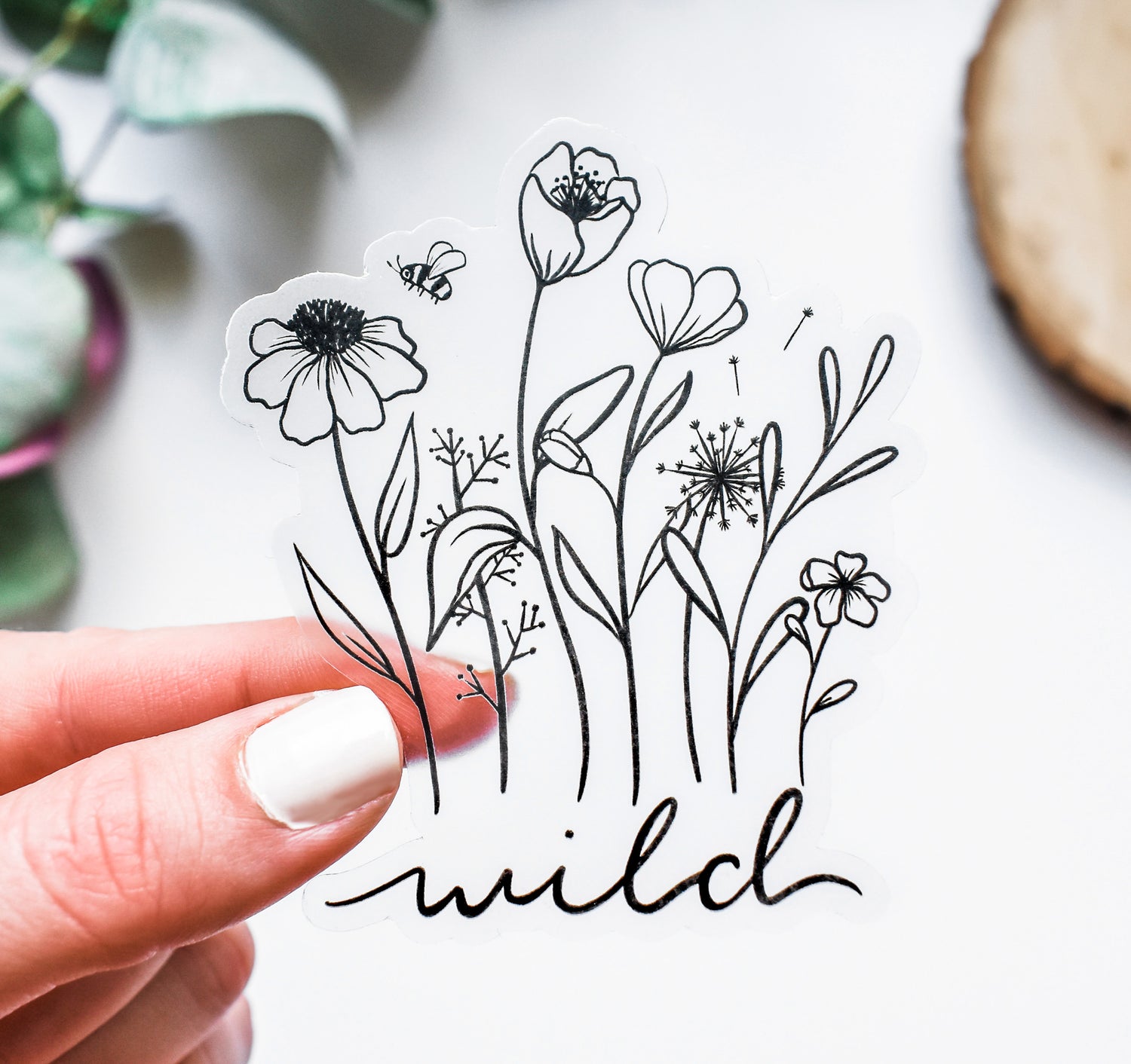 Wildflowers with a bee sticker