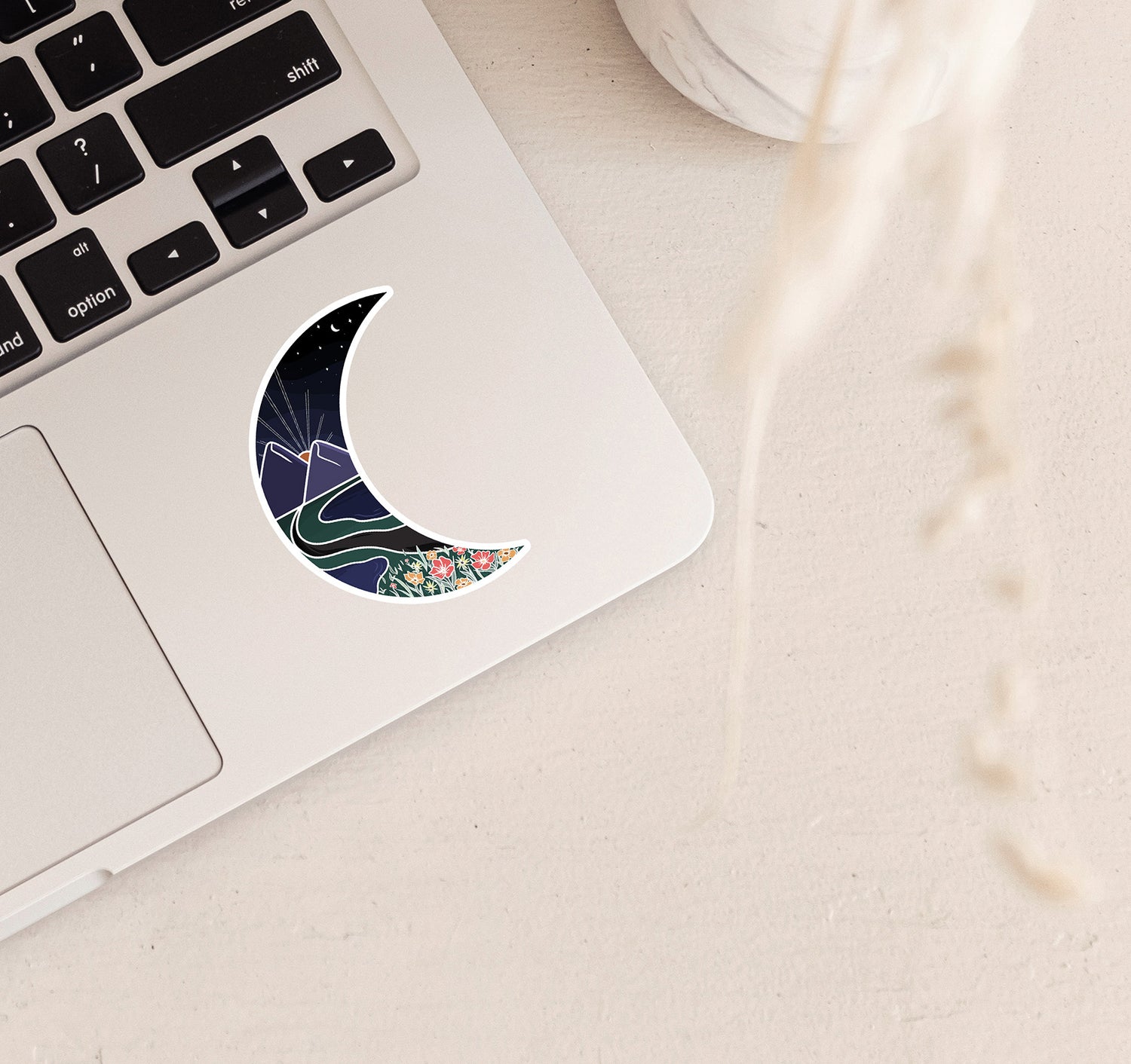 Wild moon mountain laptop sticker