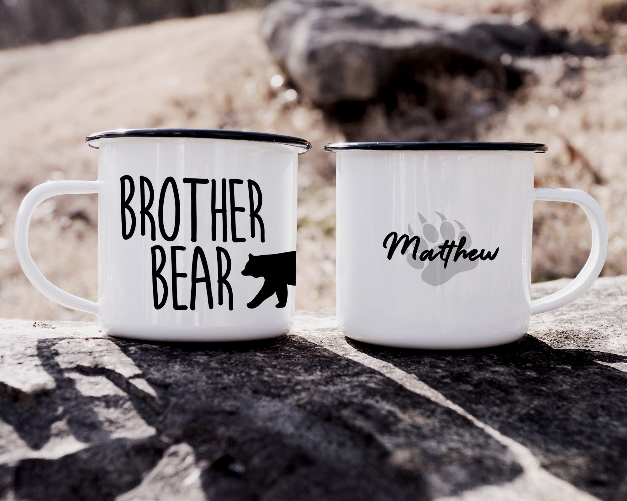 Set of 2 Papa Bear Mama Bear White & Black Ceramic Mug Cup Coffee