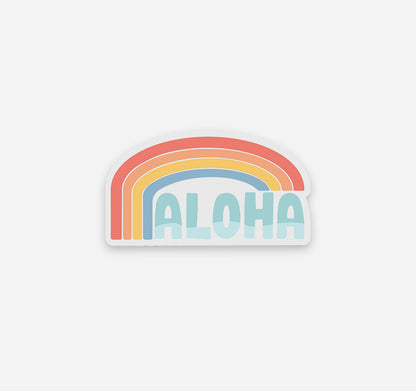 Clear Hawaiian aloha vinyl sticker with a rainbow