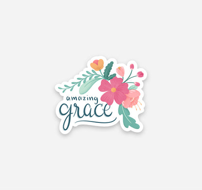 Amazing grace sticker with pink and yellow flowers