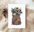 Brown leather backpack filled with wildflowers art print