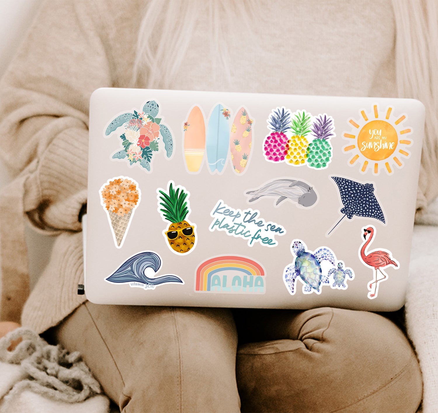 Beach and ocean themed laptop stickers