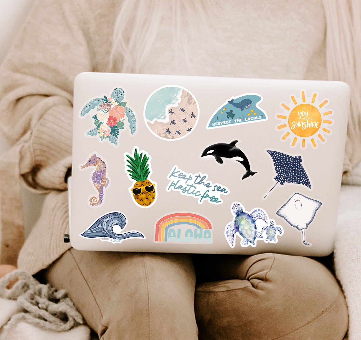 Ocean and beach themed vinyl stickers