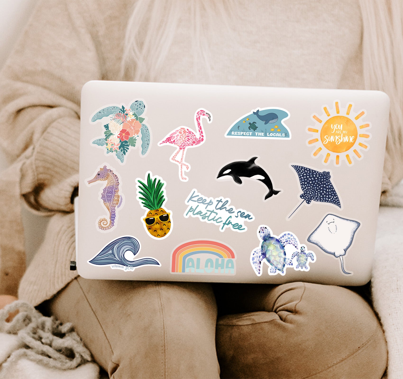 Beach themed laptop decals