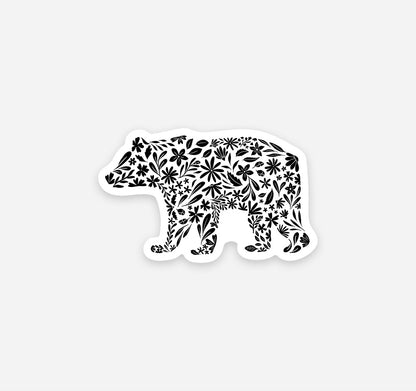 Decorative bear sticker with black floral patterns