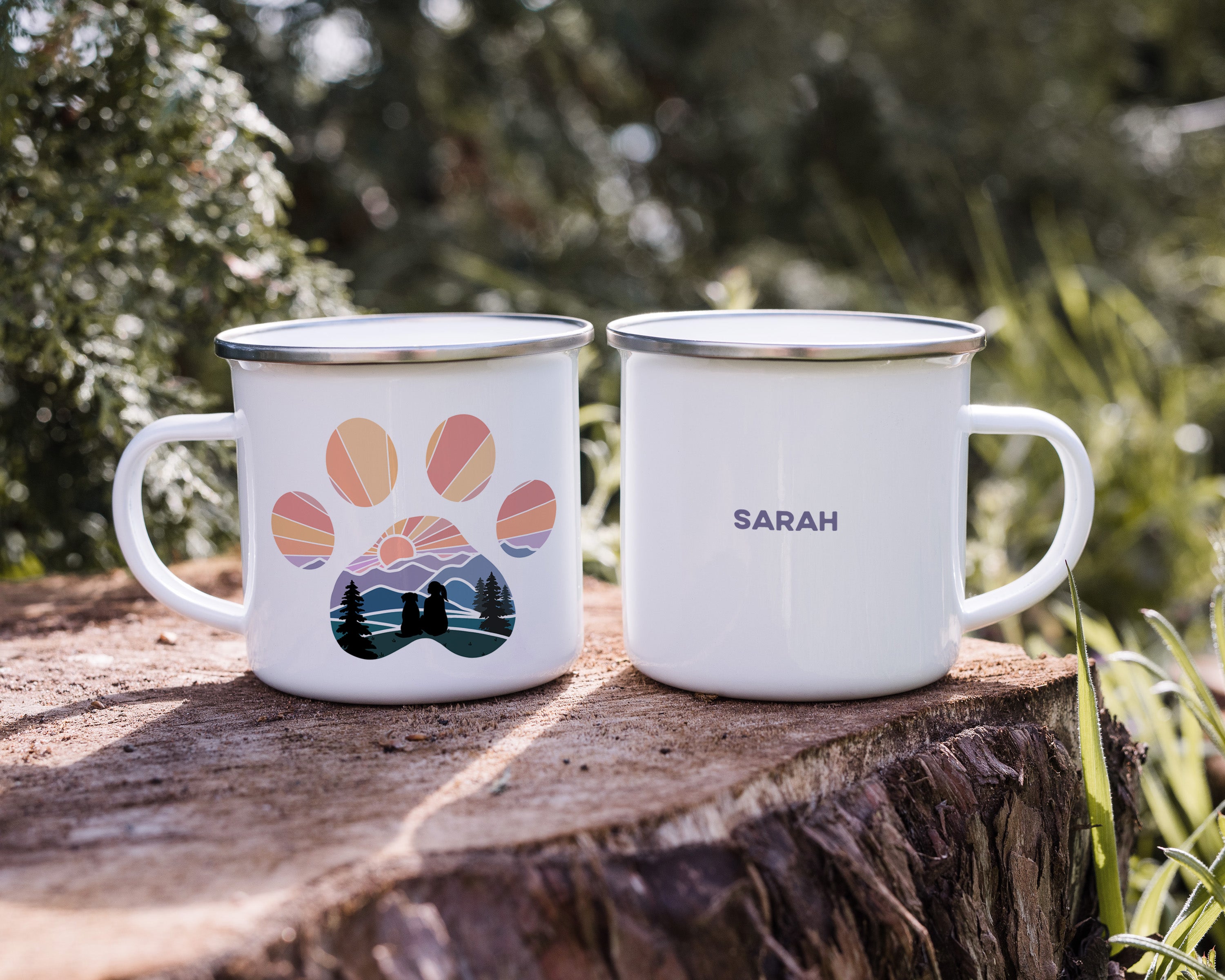 Dog Paw Print Mountain Girl with Dog Camp Mug